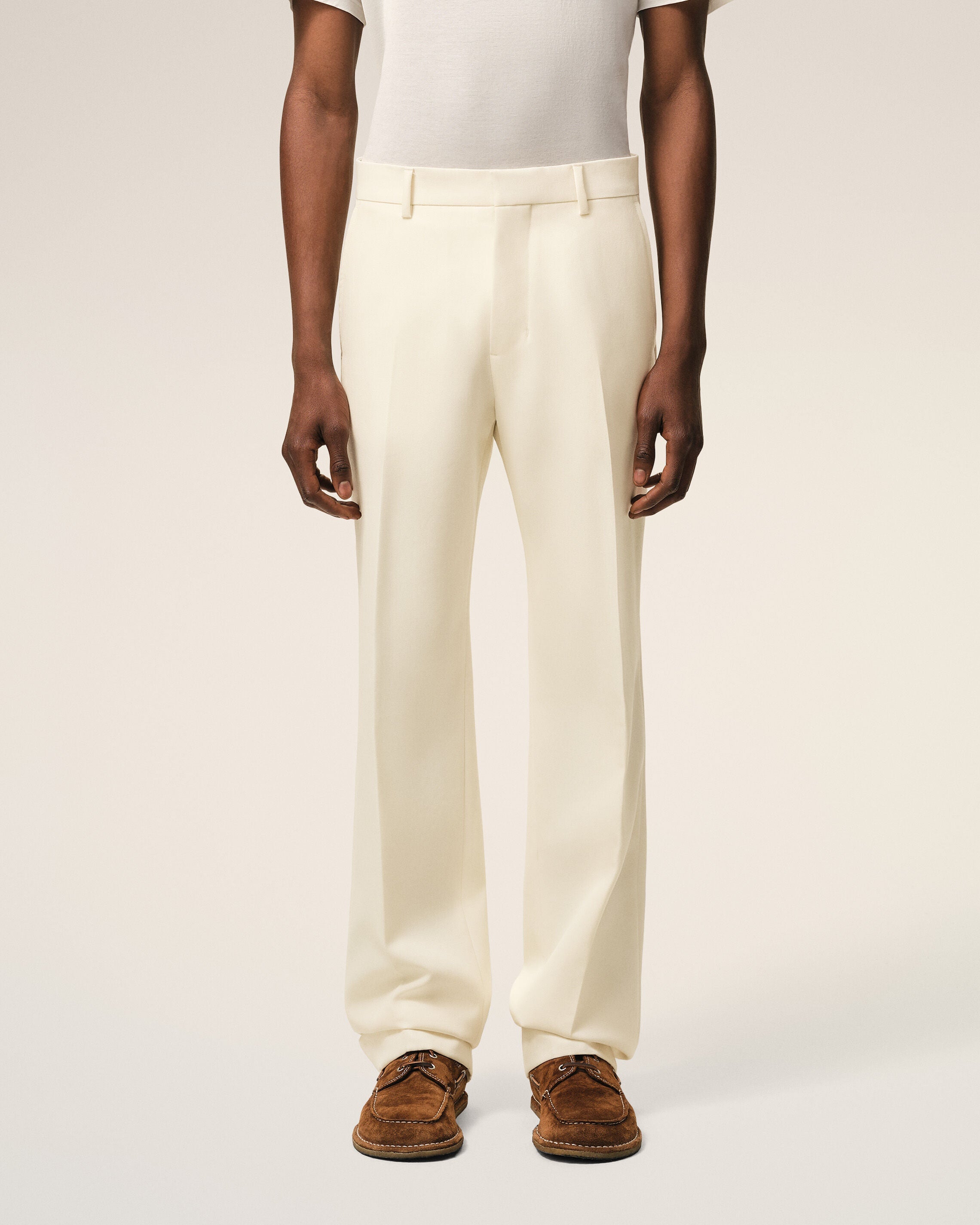 White Wool Straight Trousers