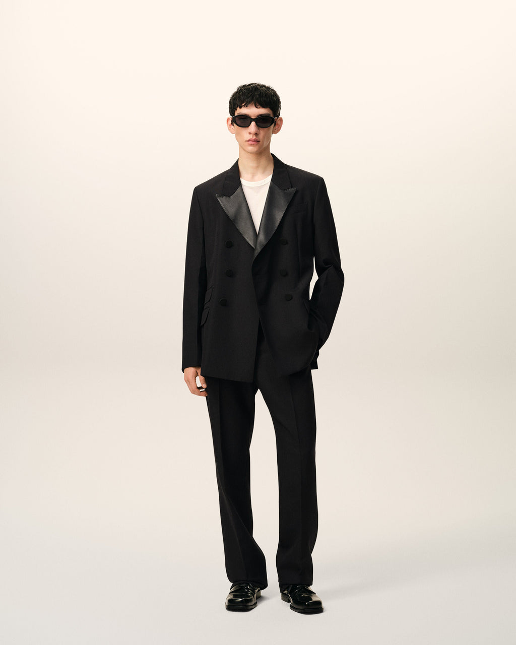 Black Wool Straight Trousers