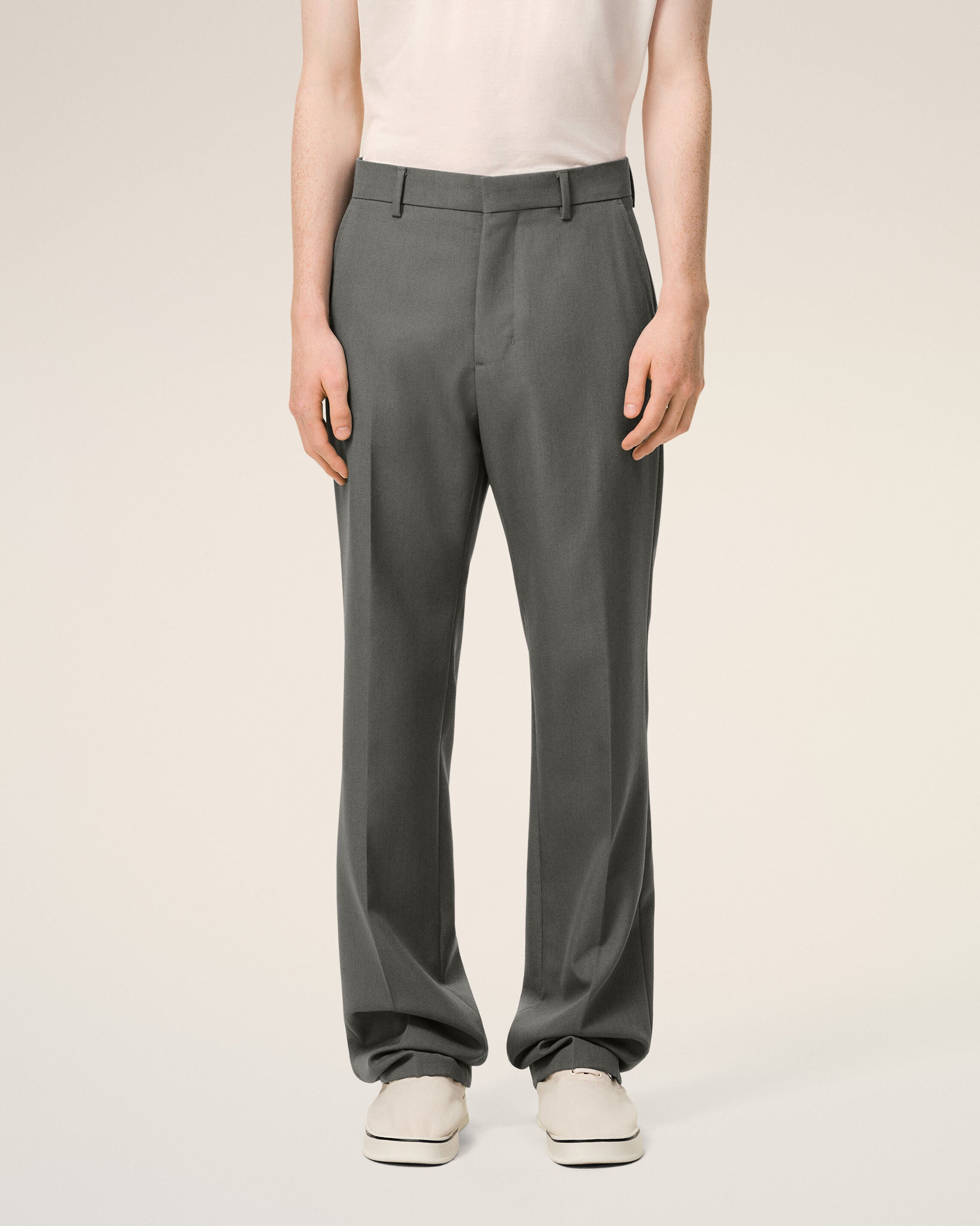 Grey Wool Straight Trousers