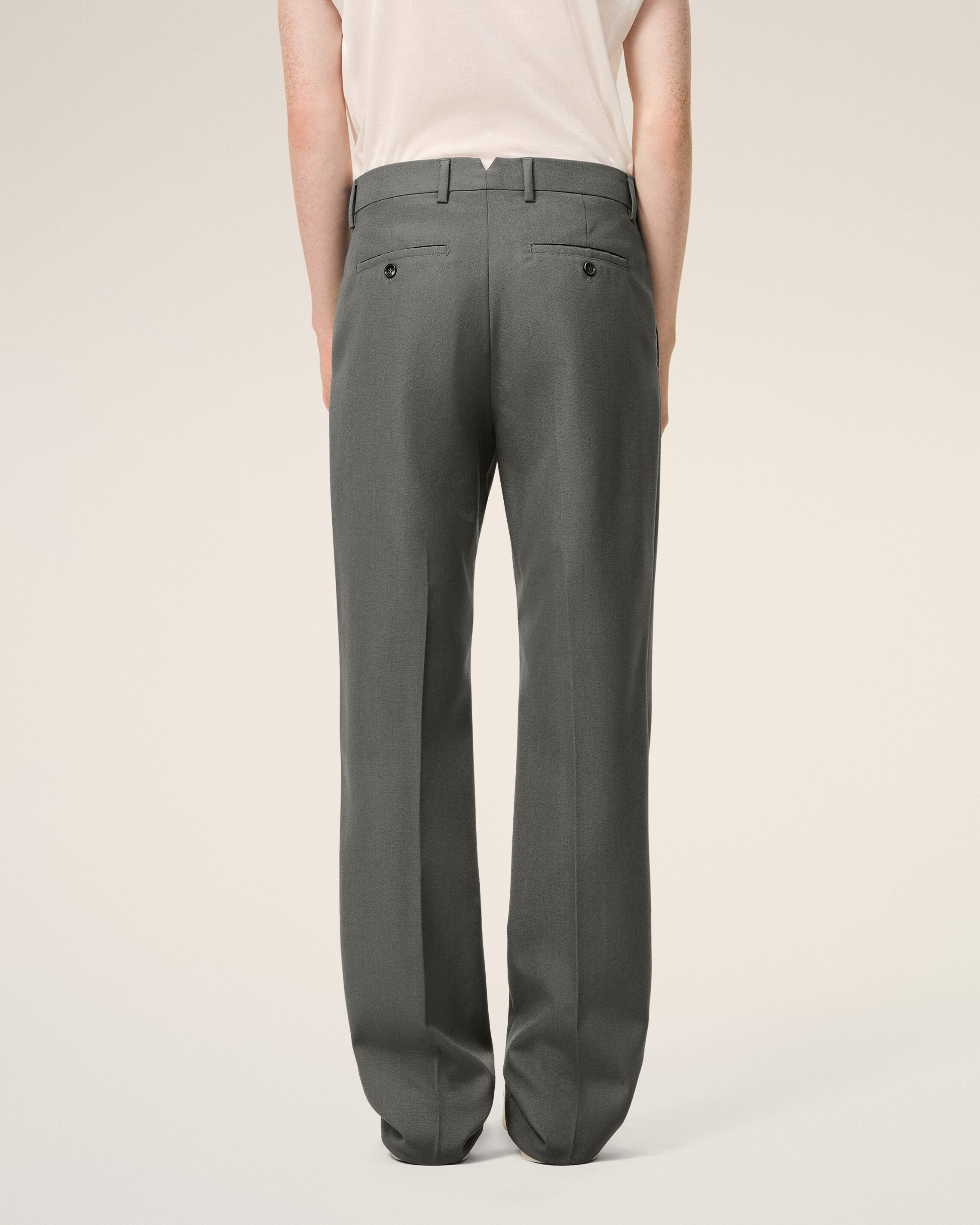 Grey Wool Straight Trousers