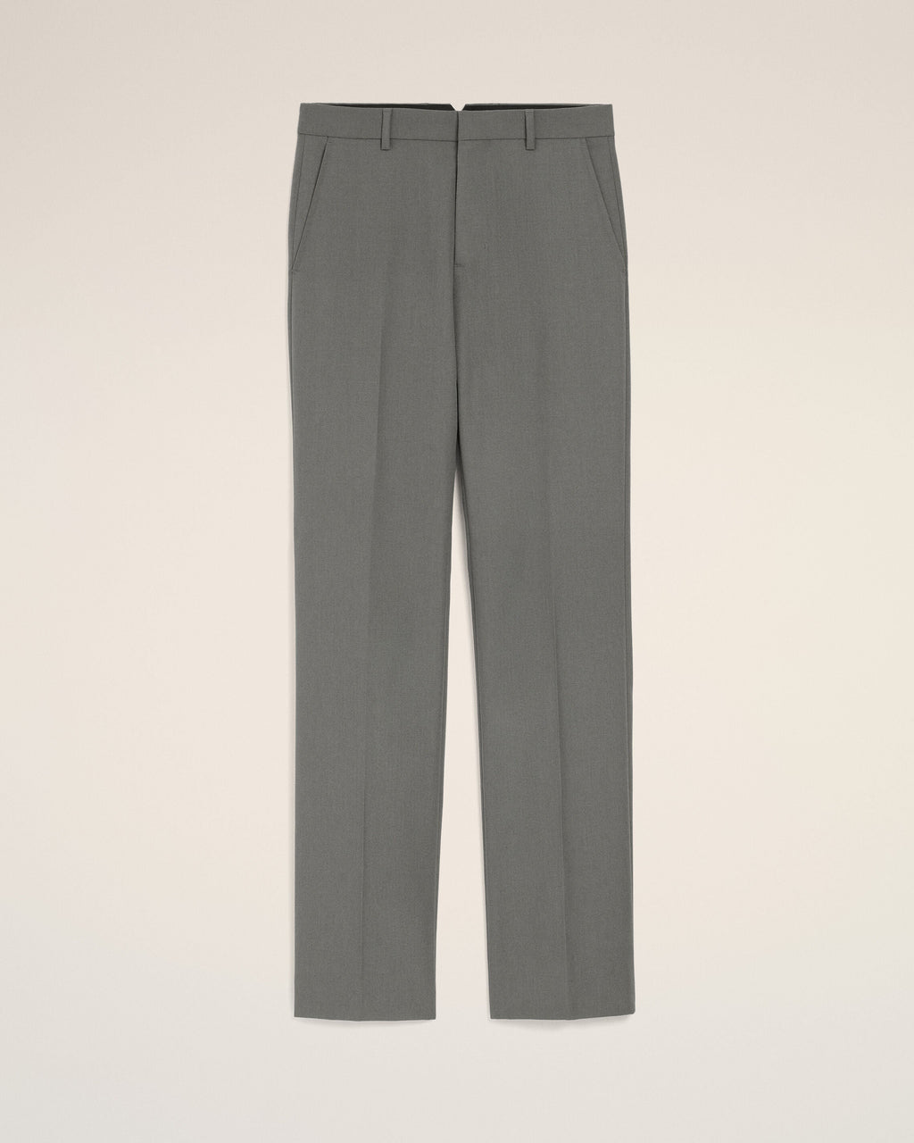 Grey Wool Straight Trousers