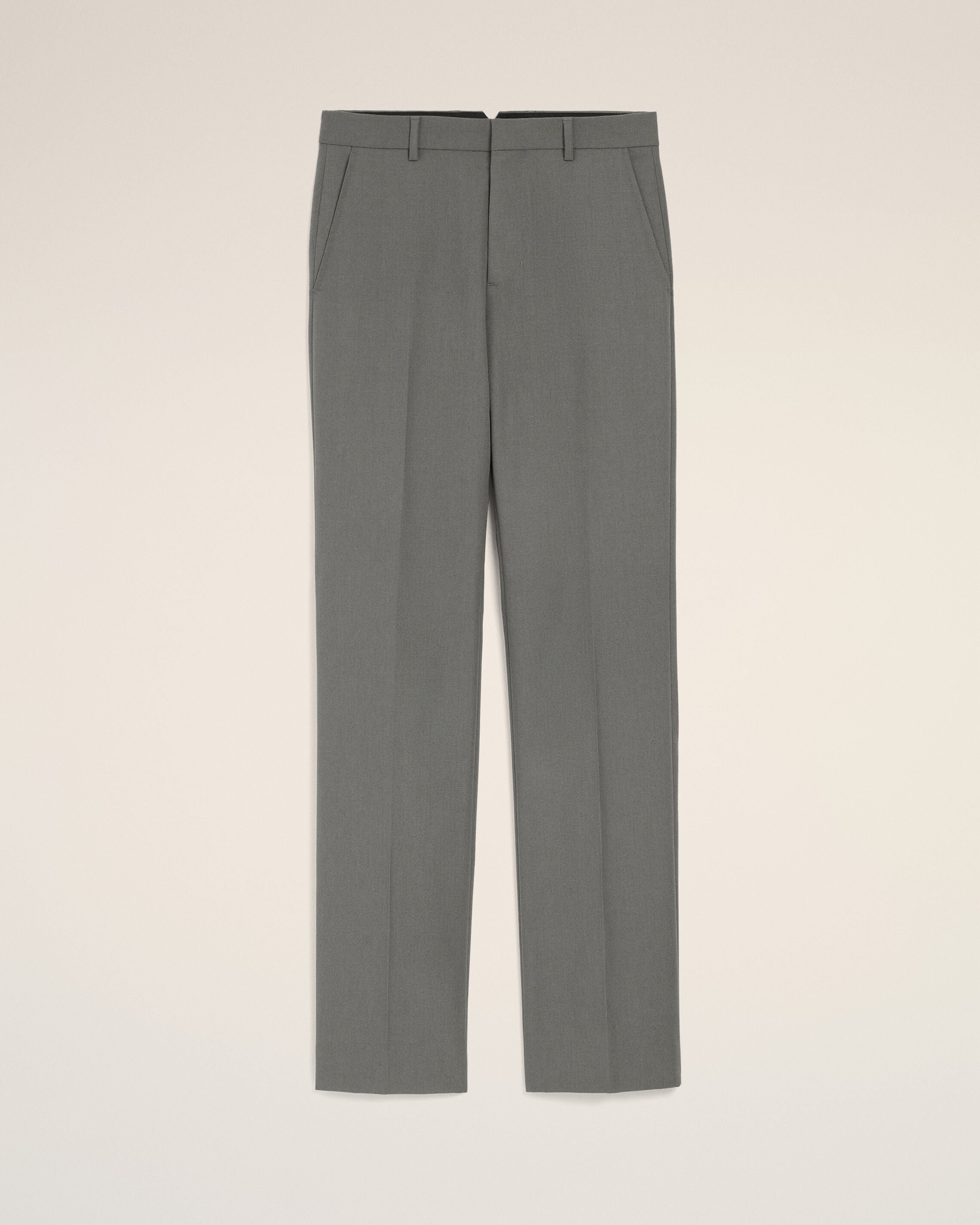 Grey Wool Straight Trousers