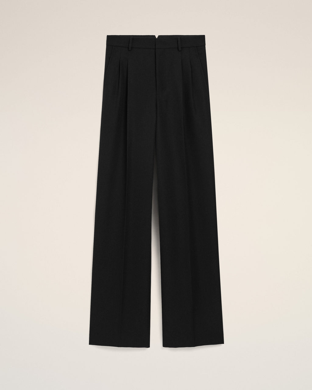 Black Wool Straight Trousers
