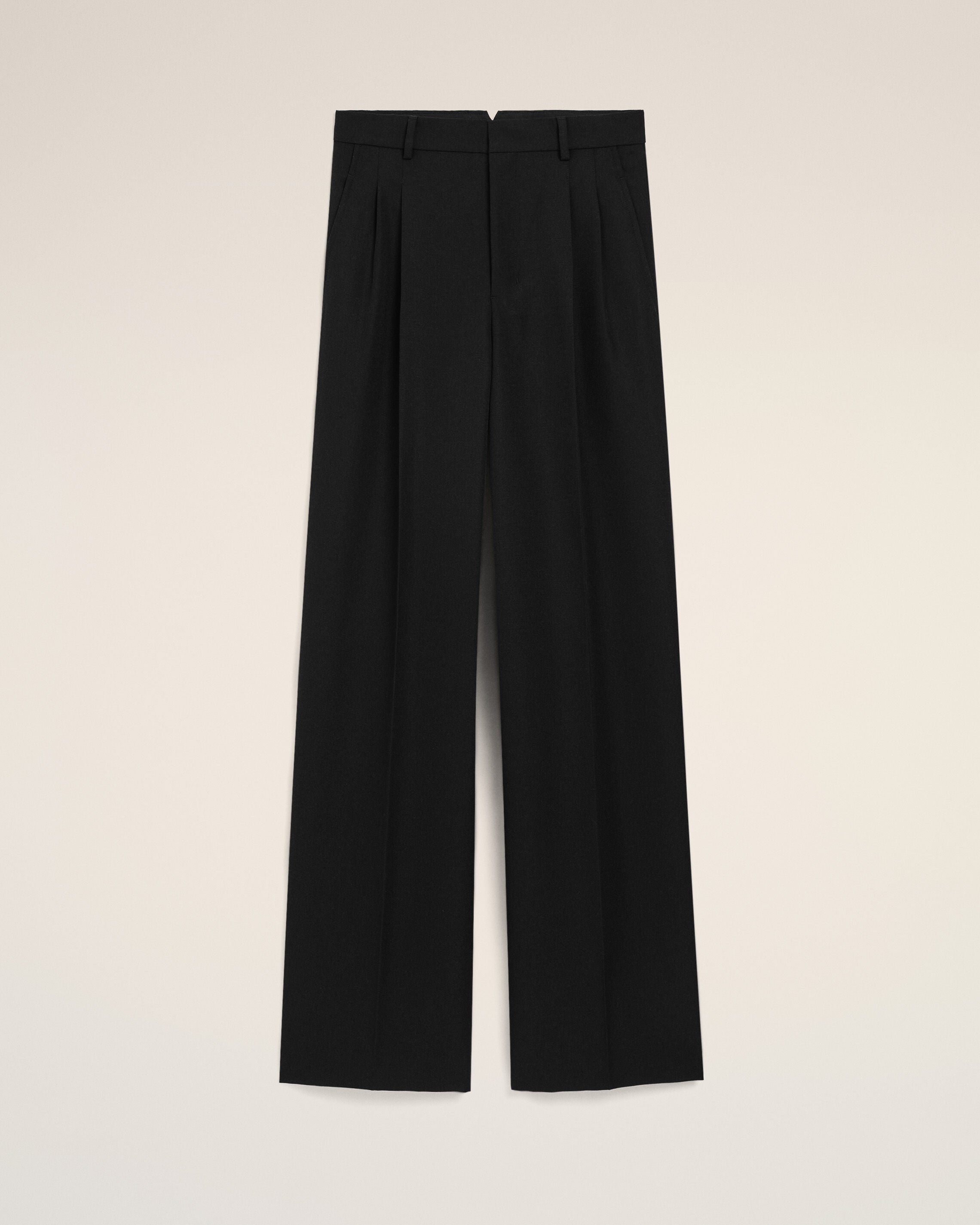 Black Wool Straight Trousers