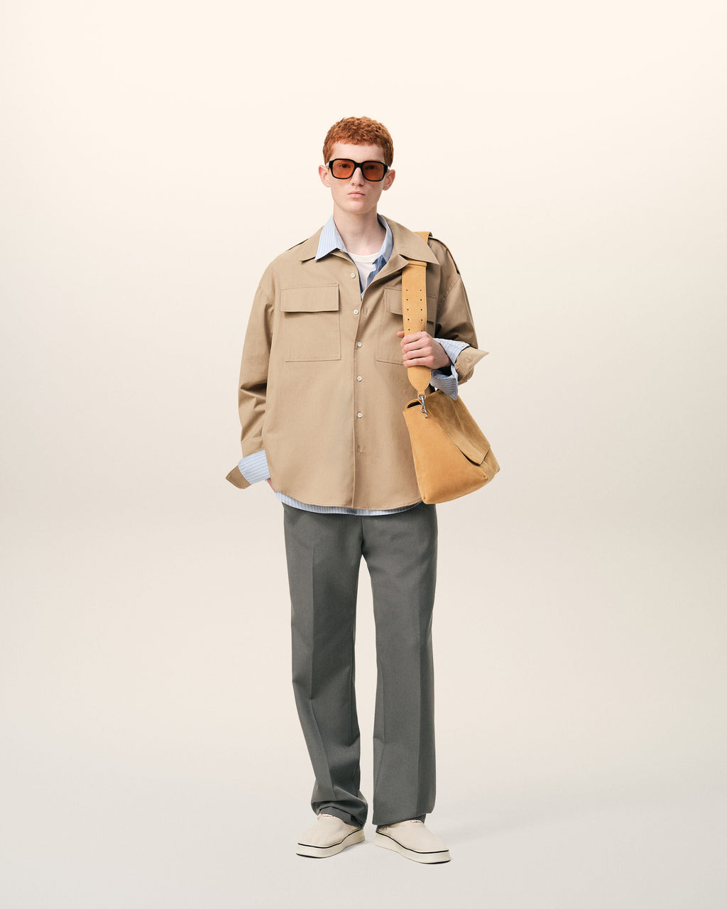 Grey Wool Straight Trousers