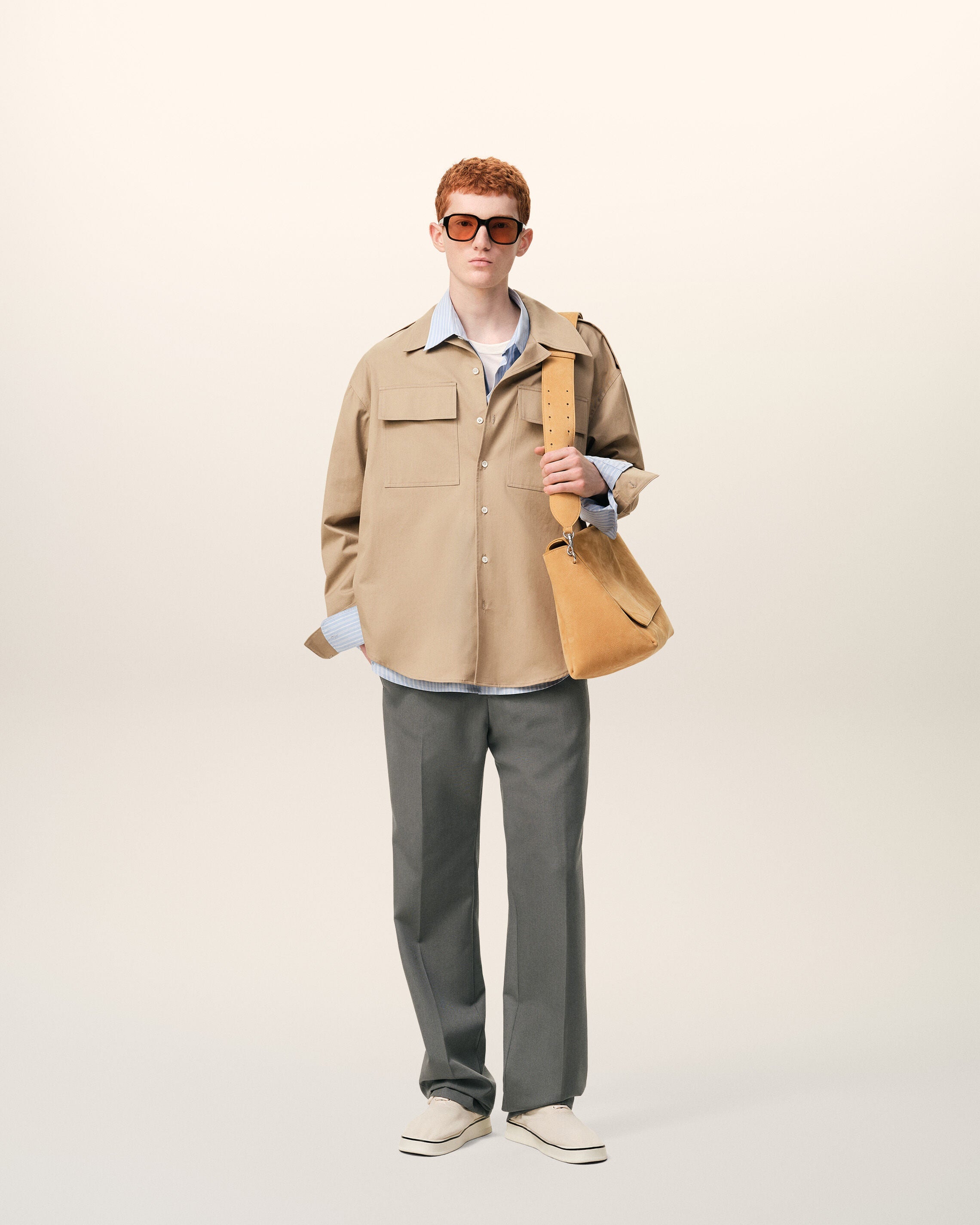 Grey Wool Straight Trousers