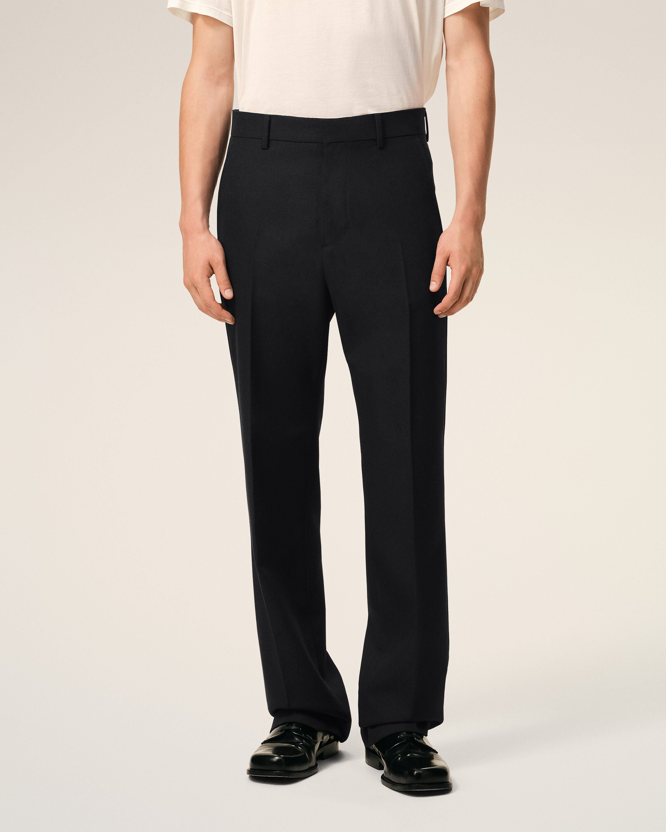Black Wool Straight Trousers