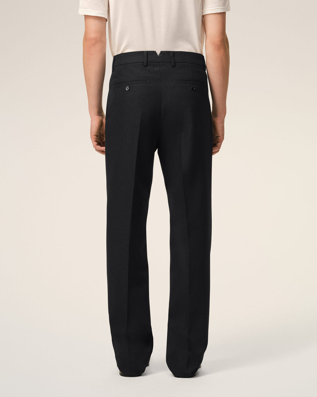 Black Wool Straight Trousers