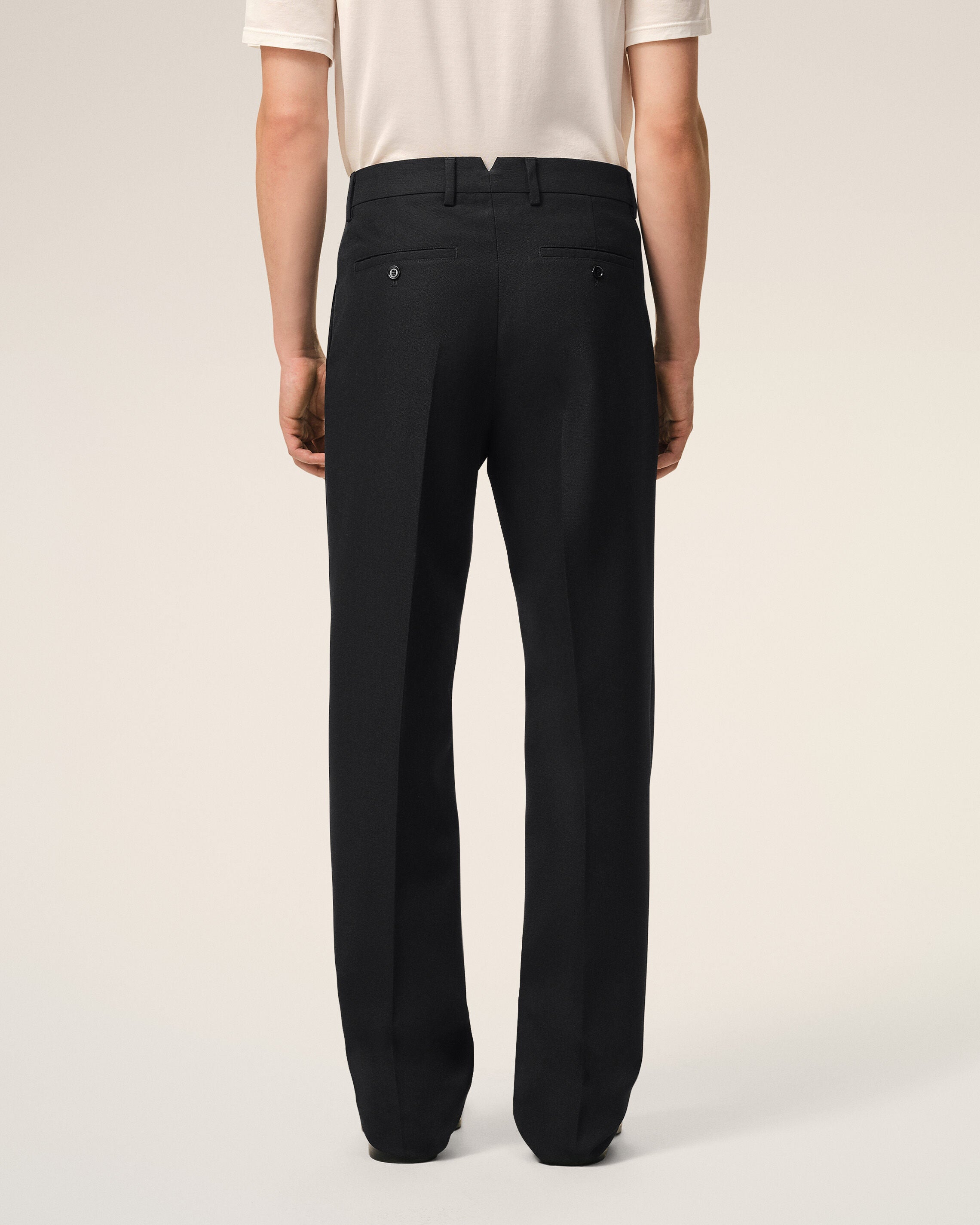 Black Wool Straight Trousers