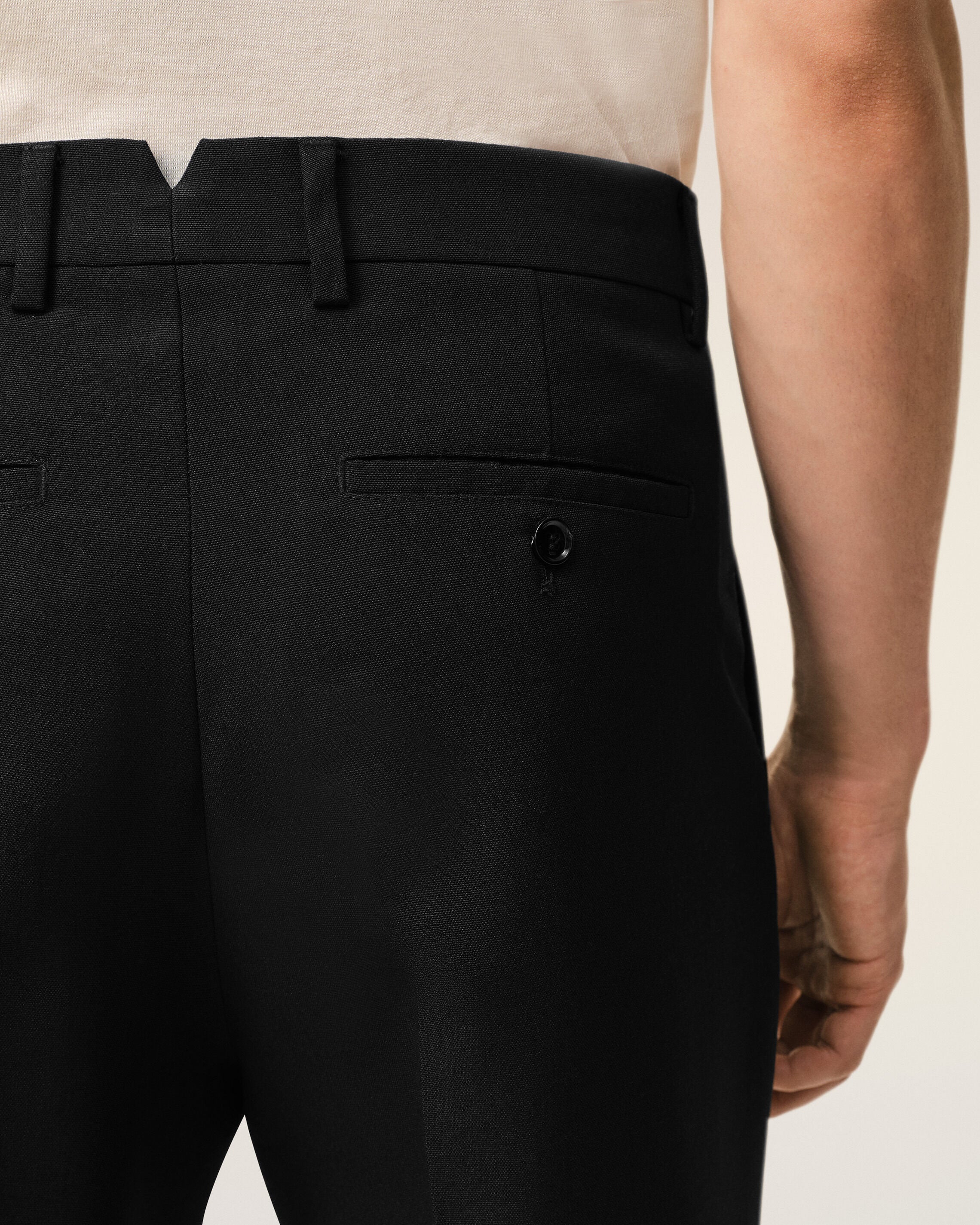 Black Wool Straight Trousers