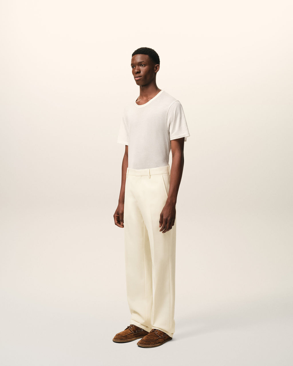 White Wool Straight Trousers