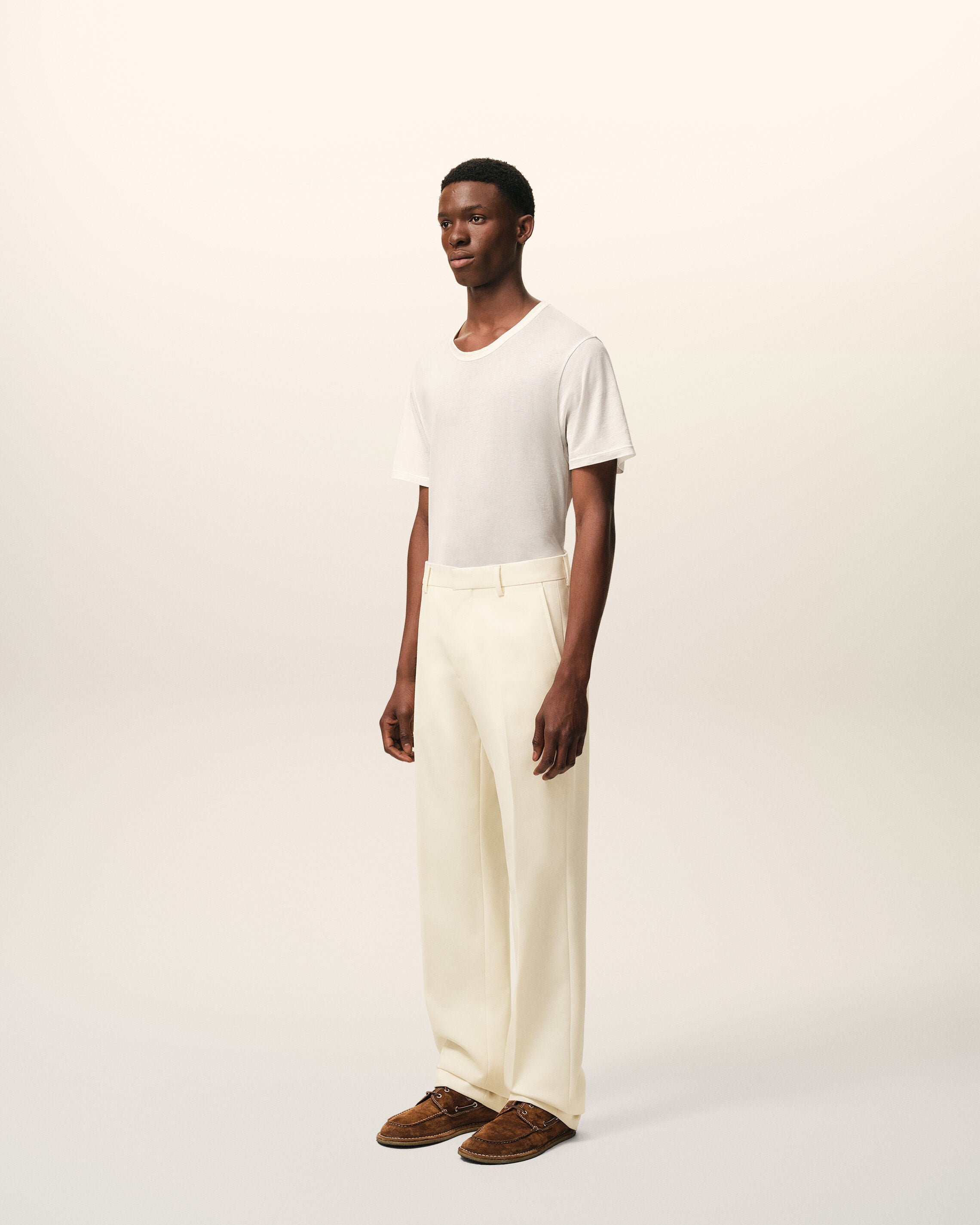 White Wool Straight Trousers