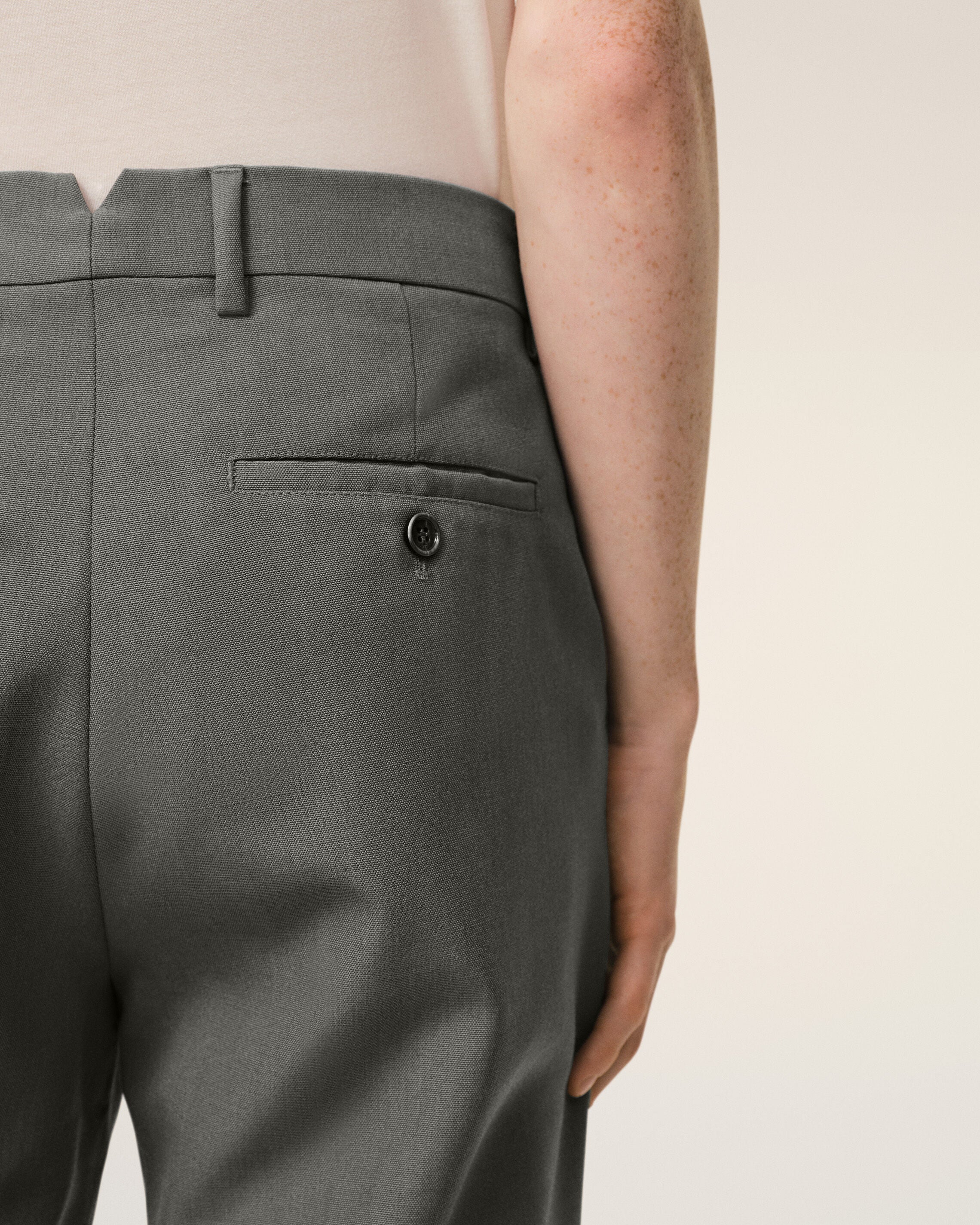 Grey Wool Straight Trousers