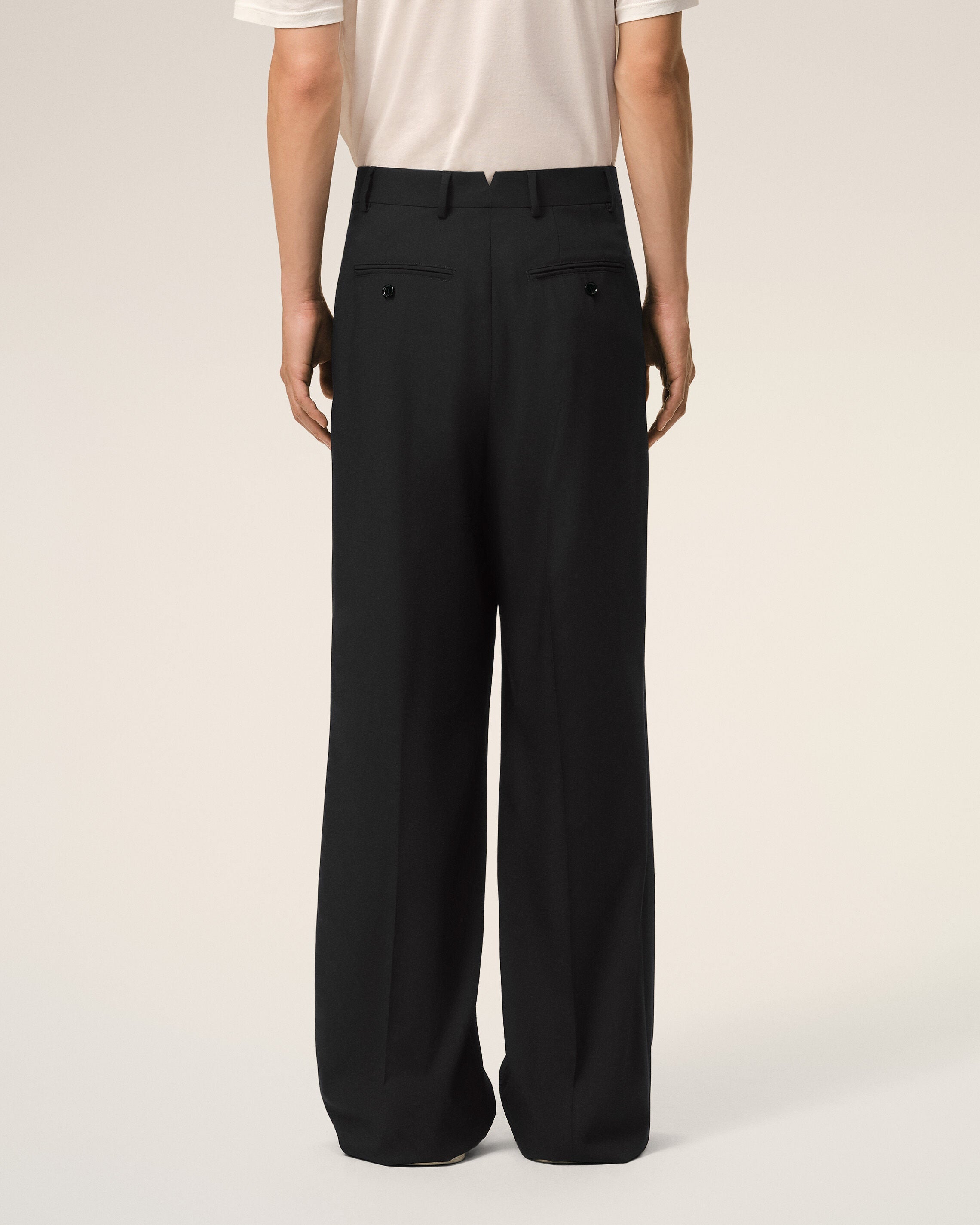 Black New Wool Low Waist Wide Trousers