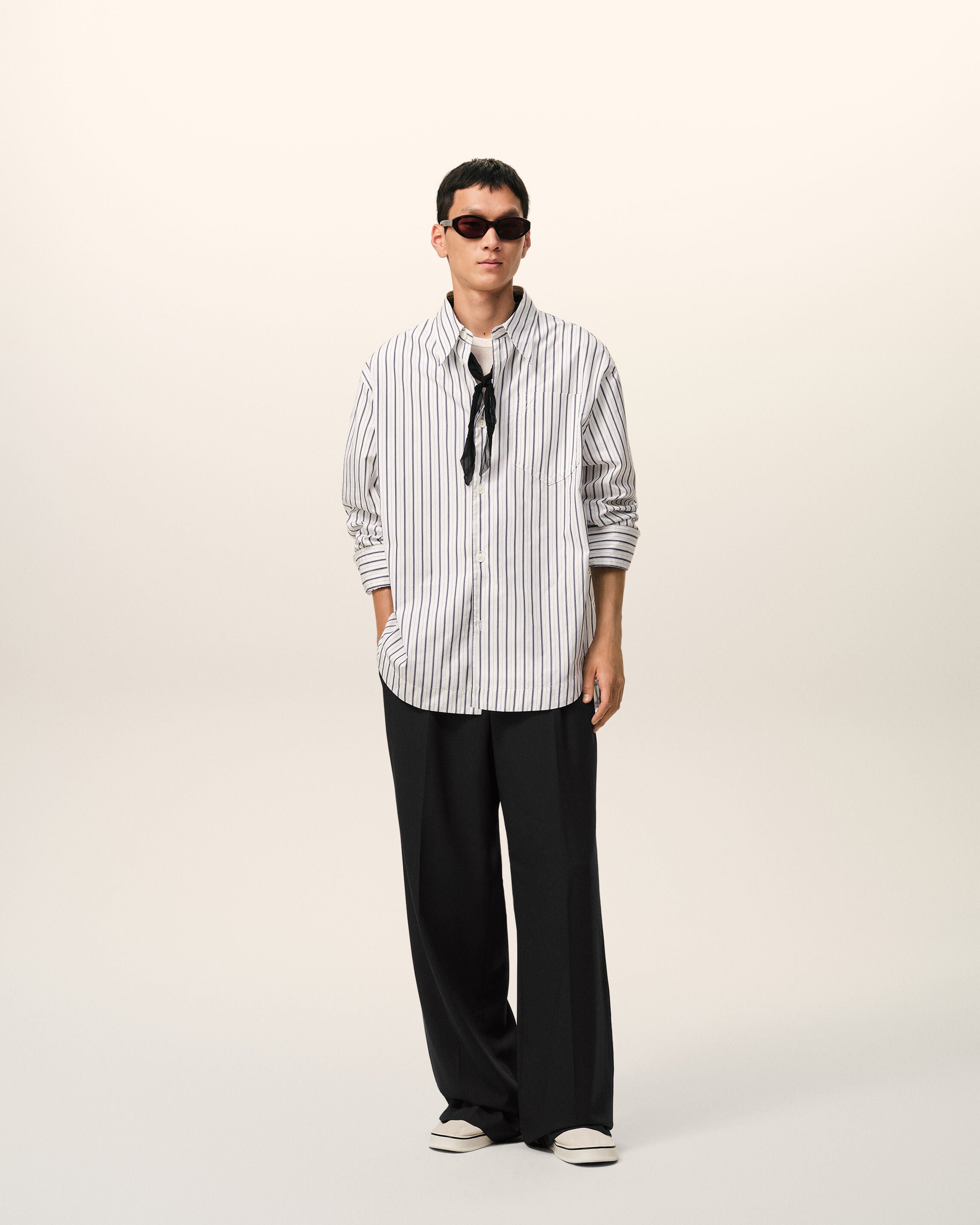 Black New Wool Low Waist Wide Trousers