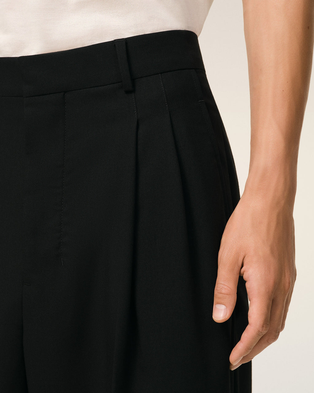Black New Wool Low Waist Wide Trousers