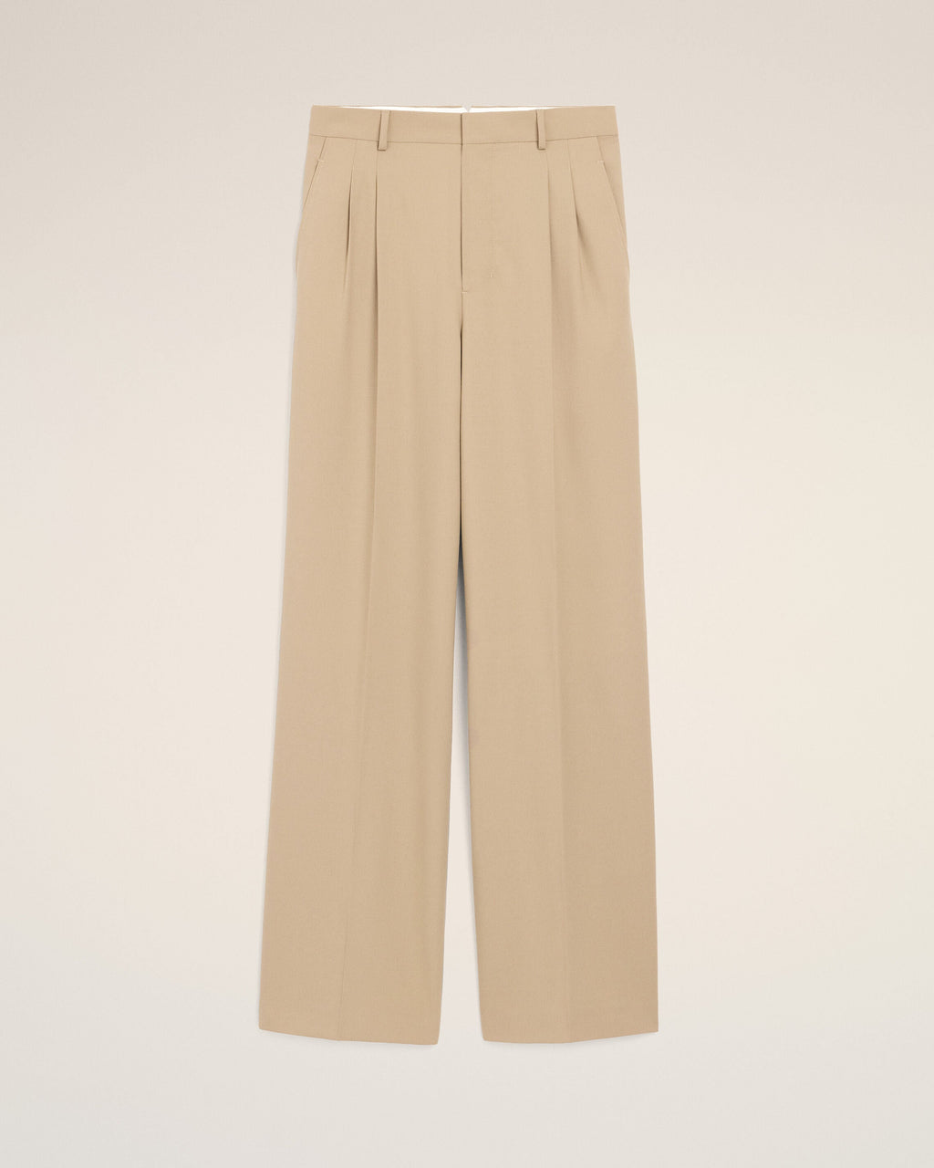 Beige New Wool Low Waist Wide Trousers
