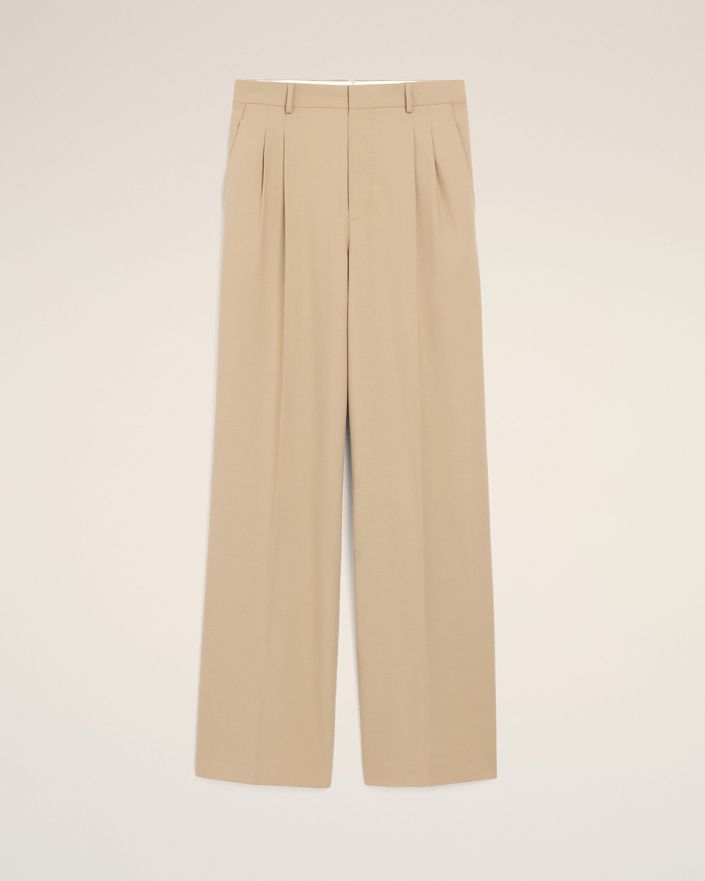 Beige New Wool Low Waist Wide Trousers