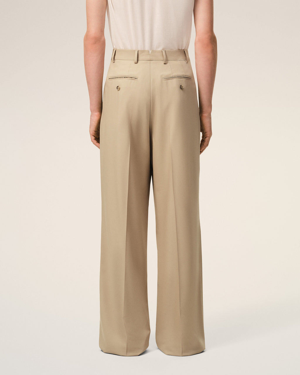 Beige New Wool Low Waist Wide Trousers