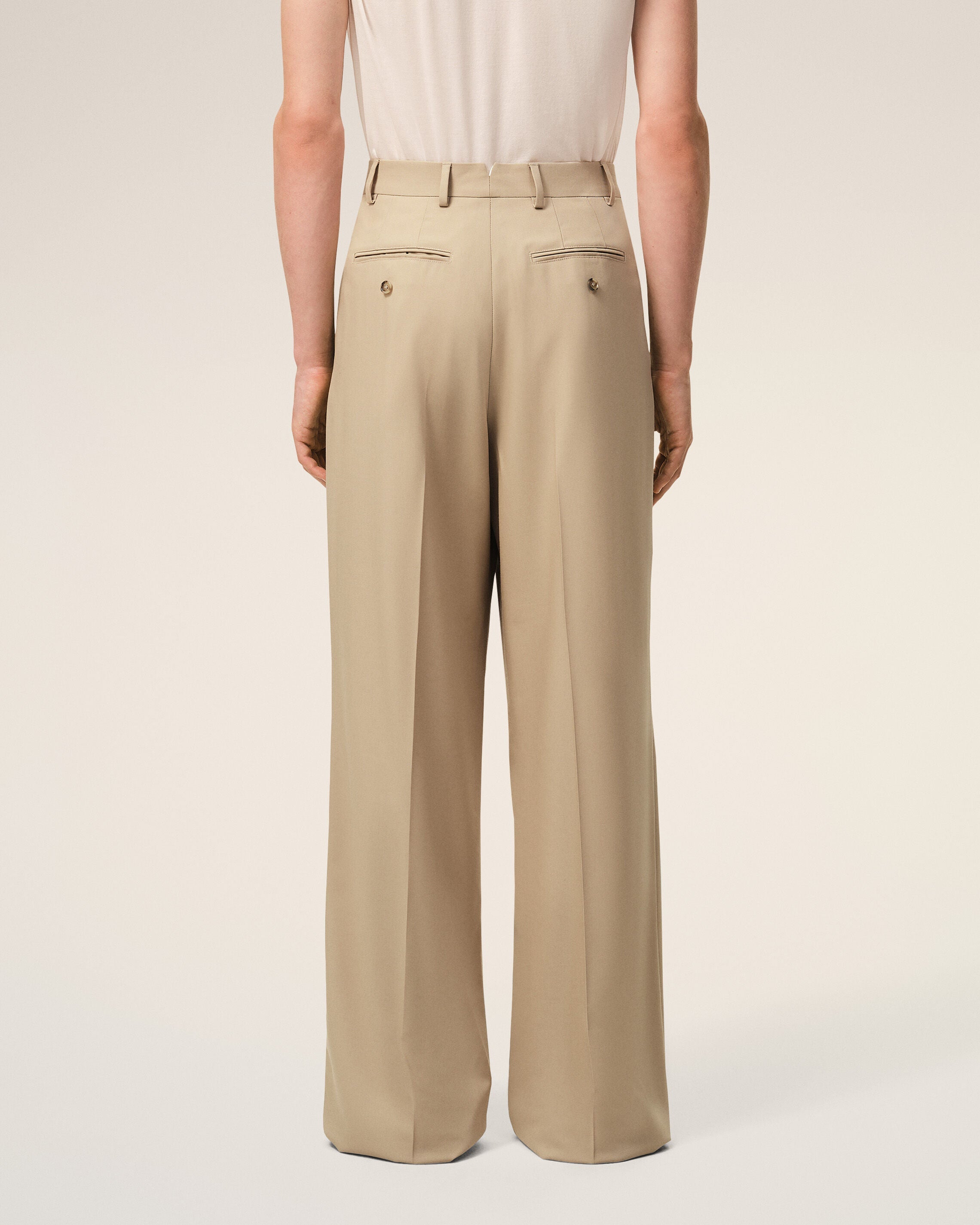 Beige New Wool Low Waist Wide Trousers