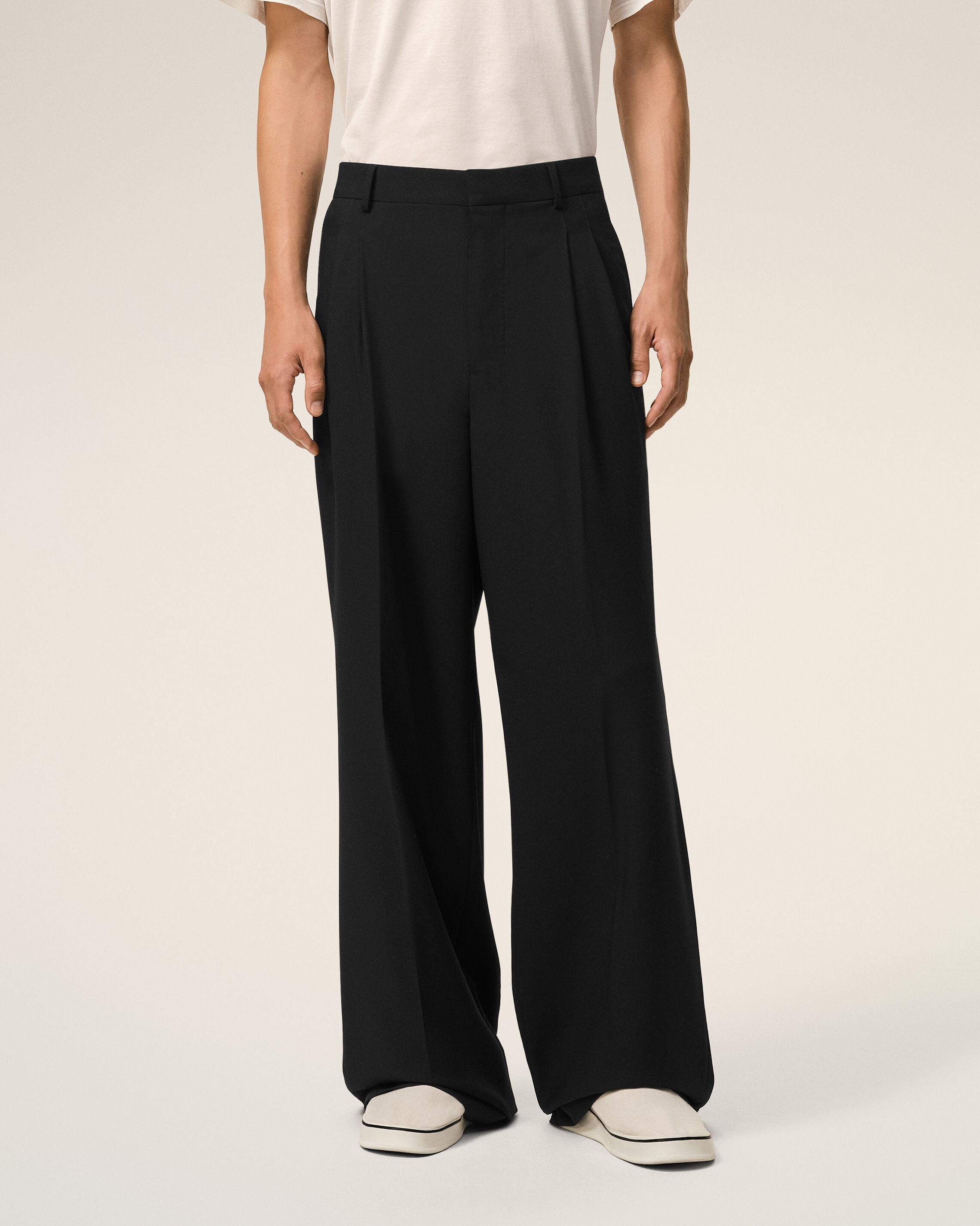 Black New Wool Low Waist Wide Trousers