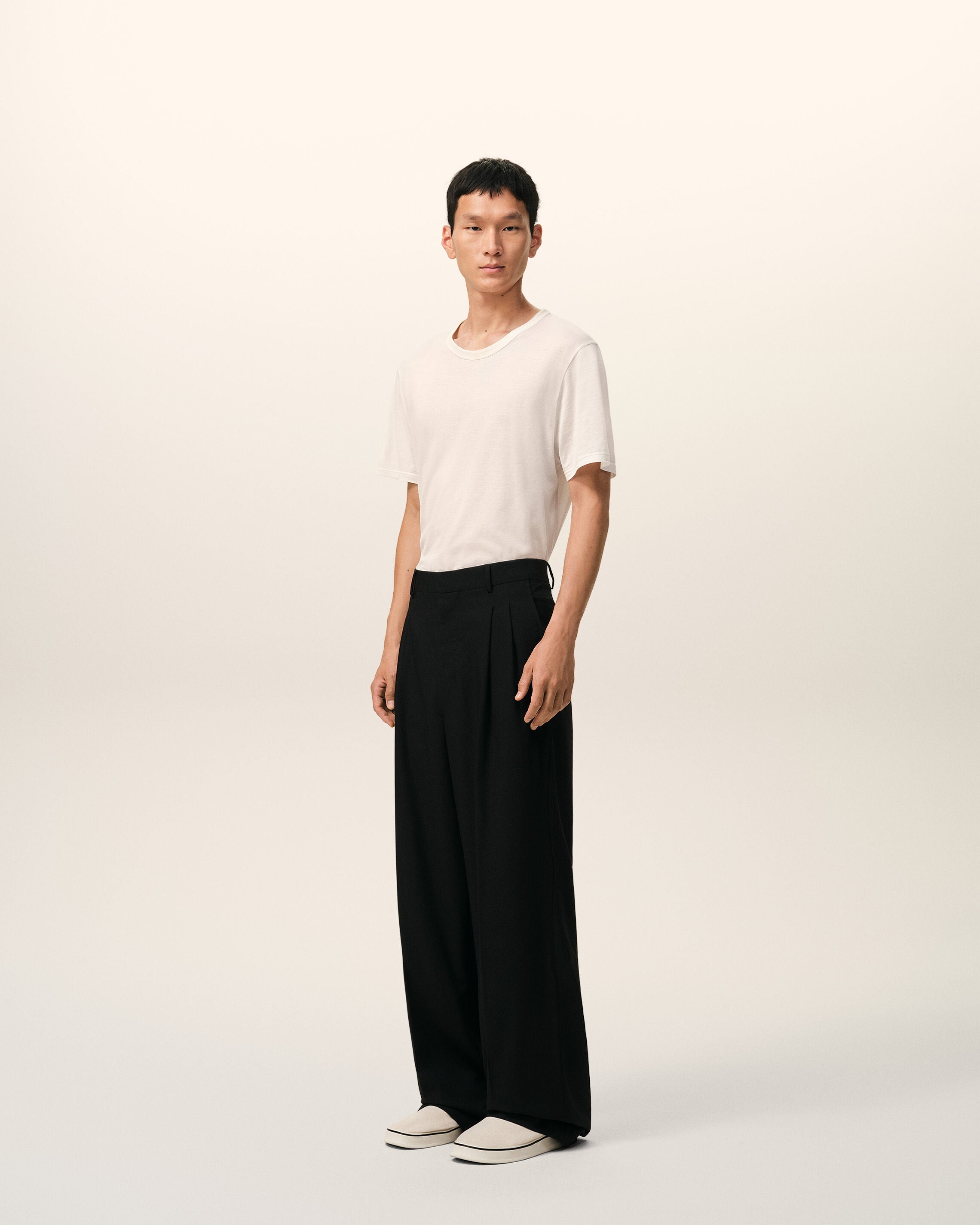 Black New Wool Low Waist Wide Trousers