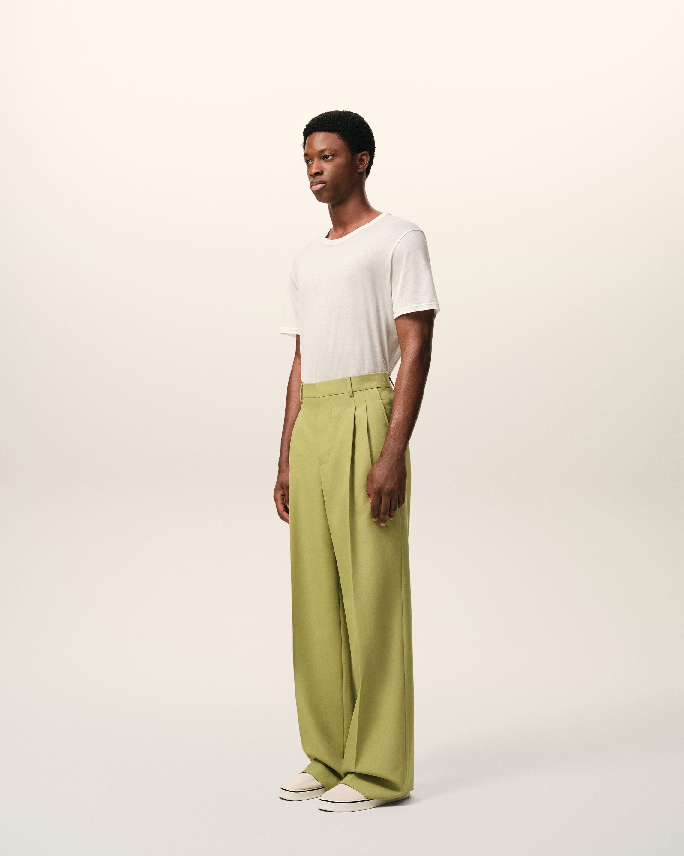 Green New Wool Low Waist Wide Trousers