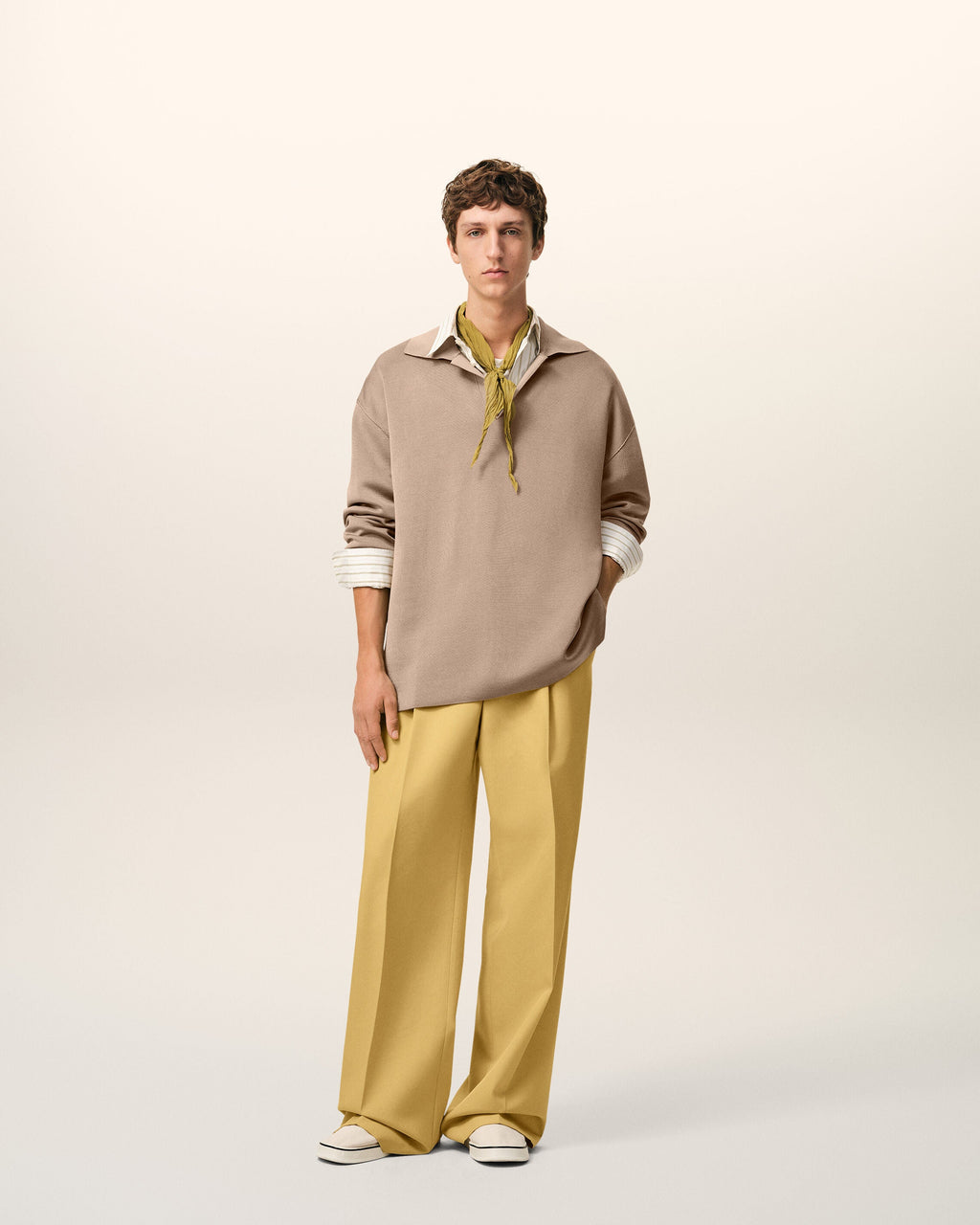 Yellow New Wool Low Waist Wide Trousers