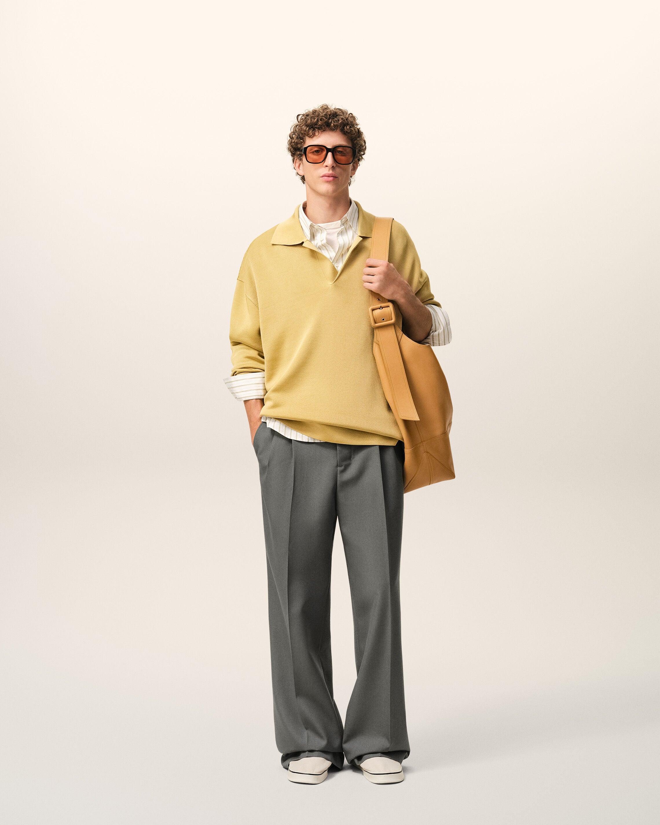 Grey New Wool Low Waist Wide Trousers