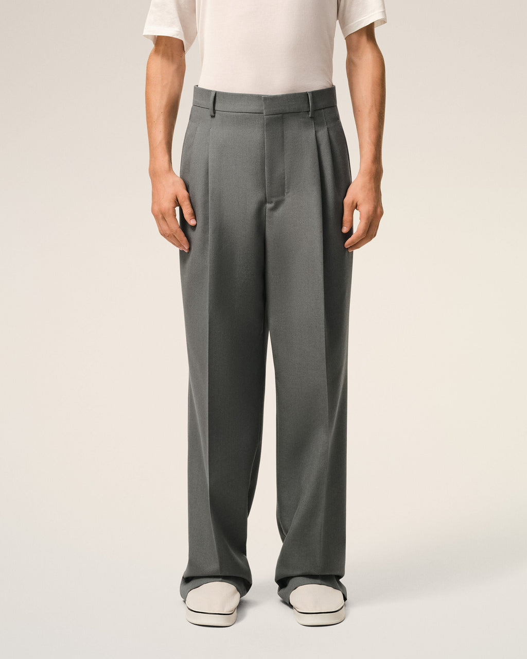 Grey New Wool Low Waist Wide Trousers