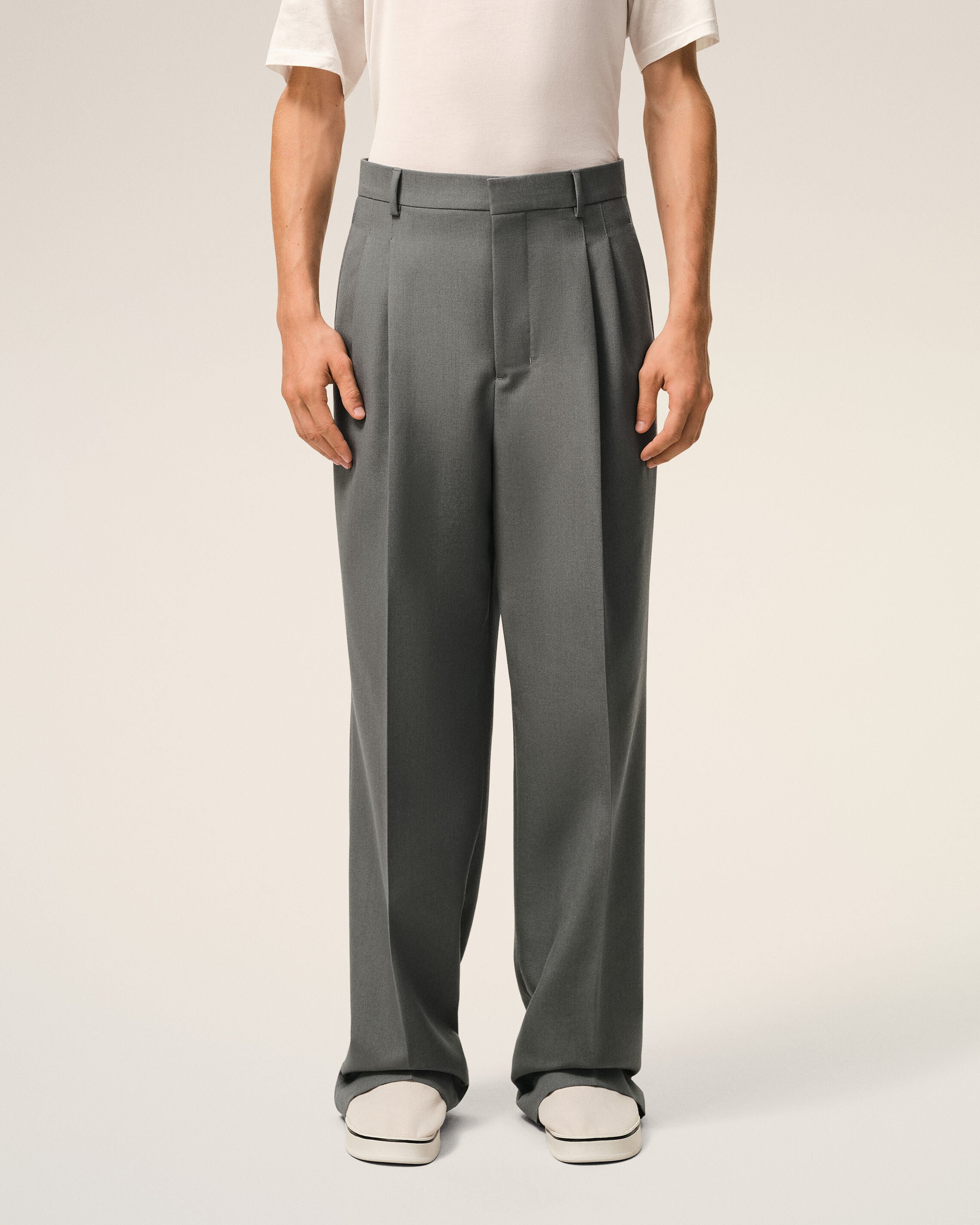 Grey New Wool Low Waist Wide Trousers