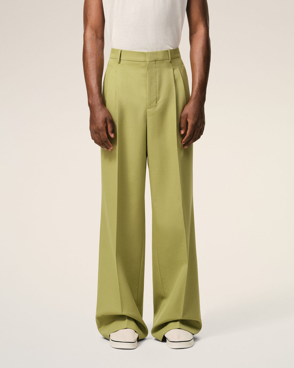 Green New Wool Low Waist Wide Trousers