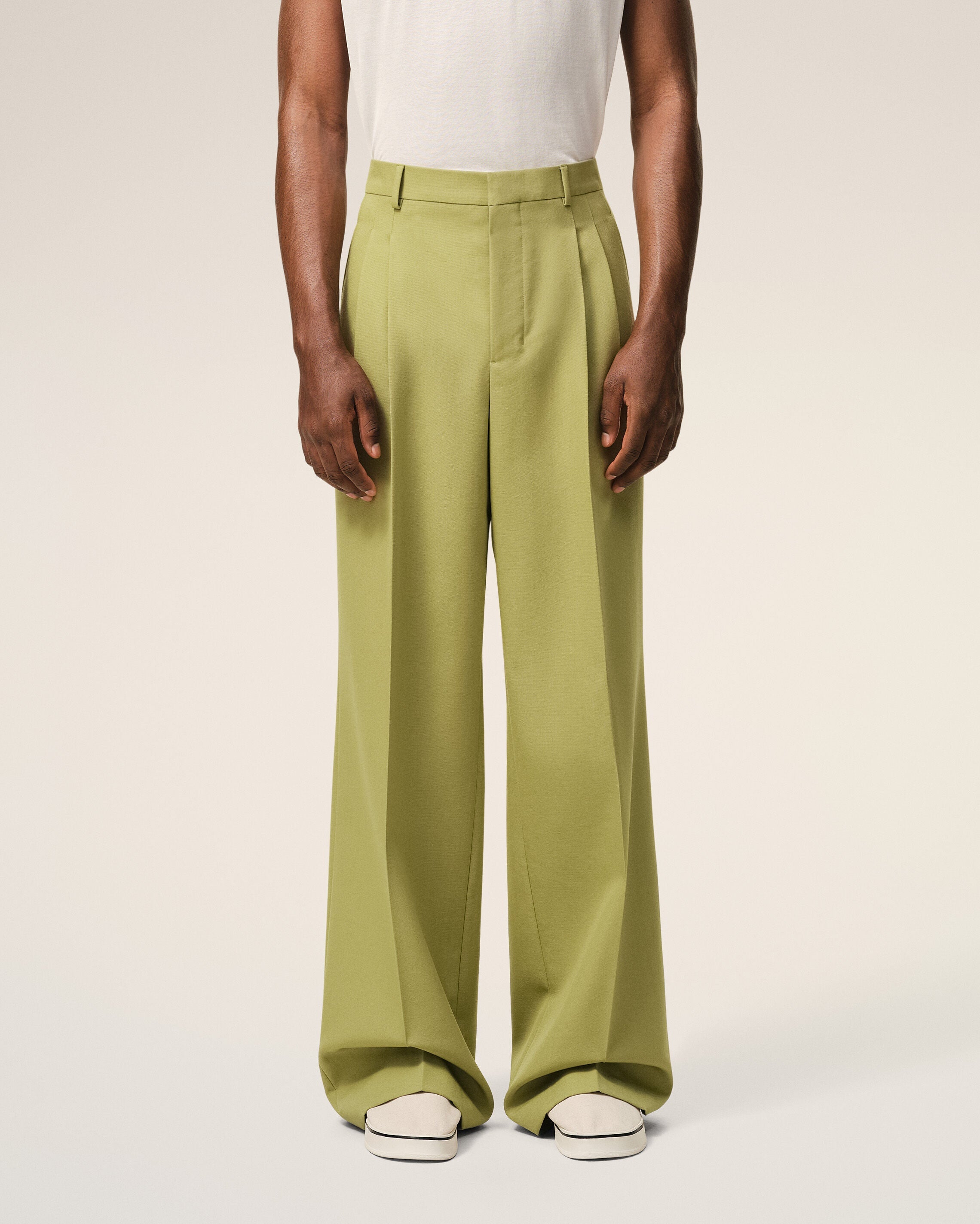 Green New Wool Low Waist Wide Trousers