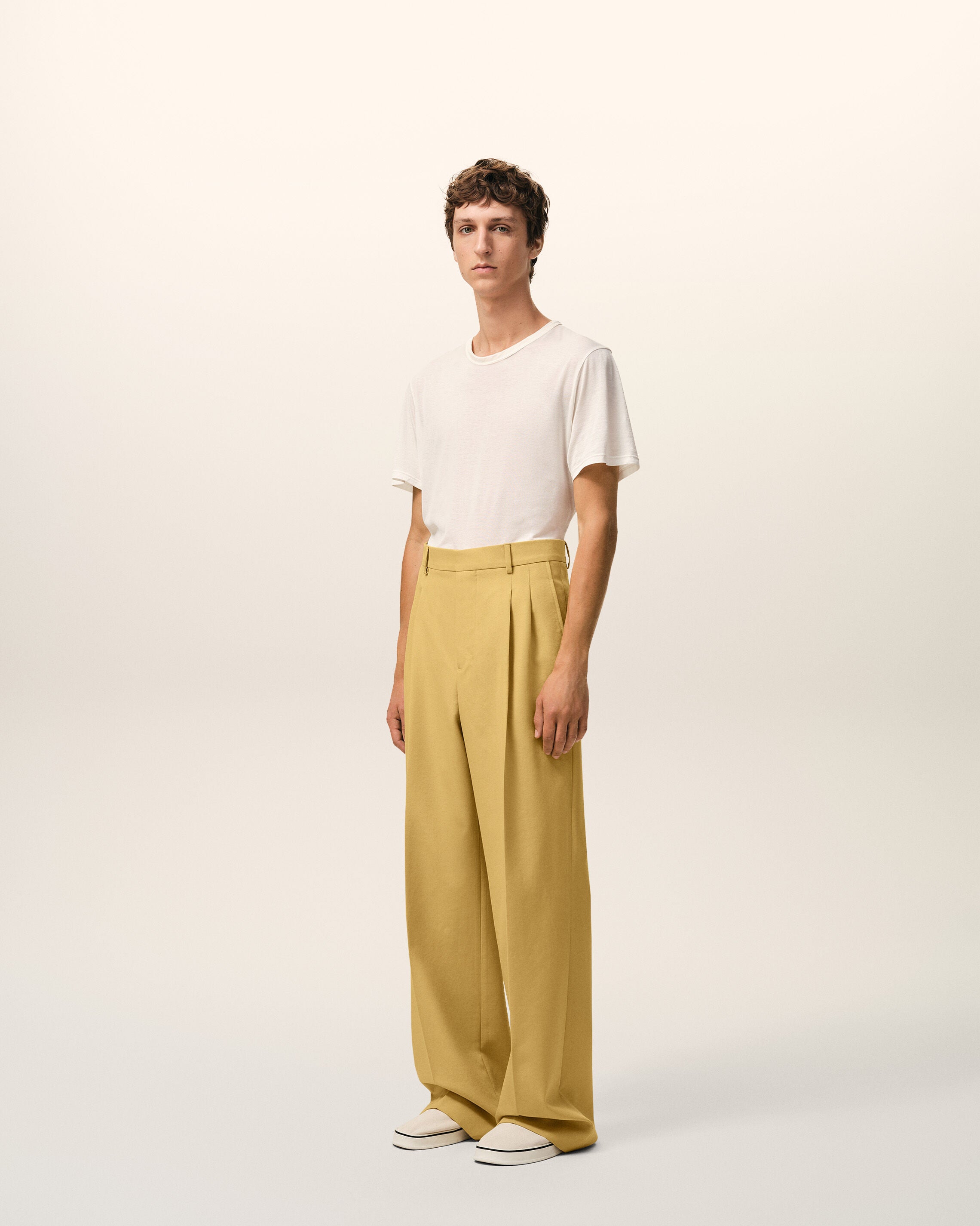 Yellow New Wool Low Waist Wide Trousers