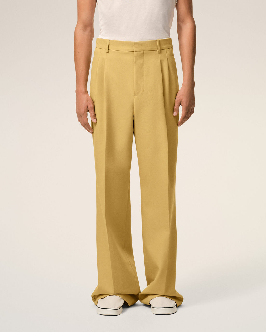 Yellow New Wool Low Waist Wide Trousers