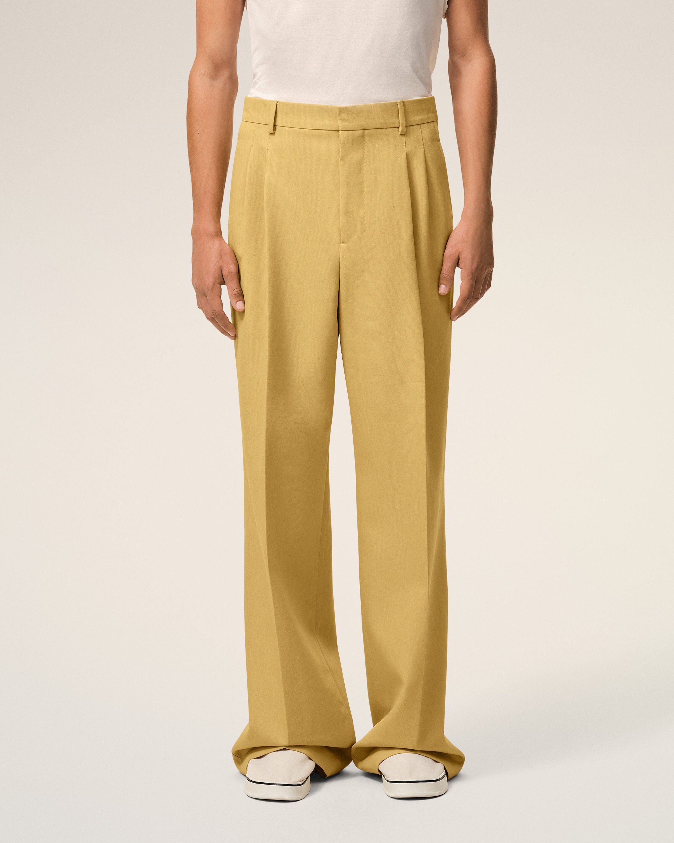 Yellow New Wool Low Waist Wide Trousers