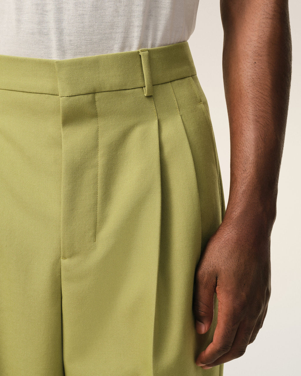Green New Wool Low Waist Wide Trousers