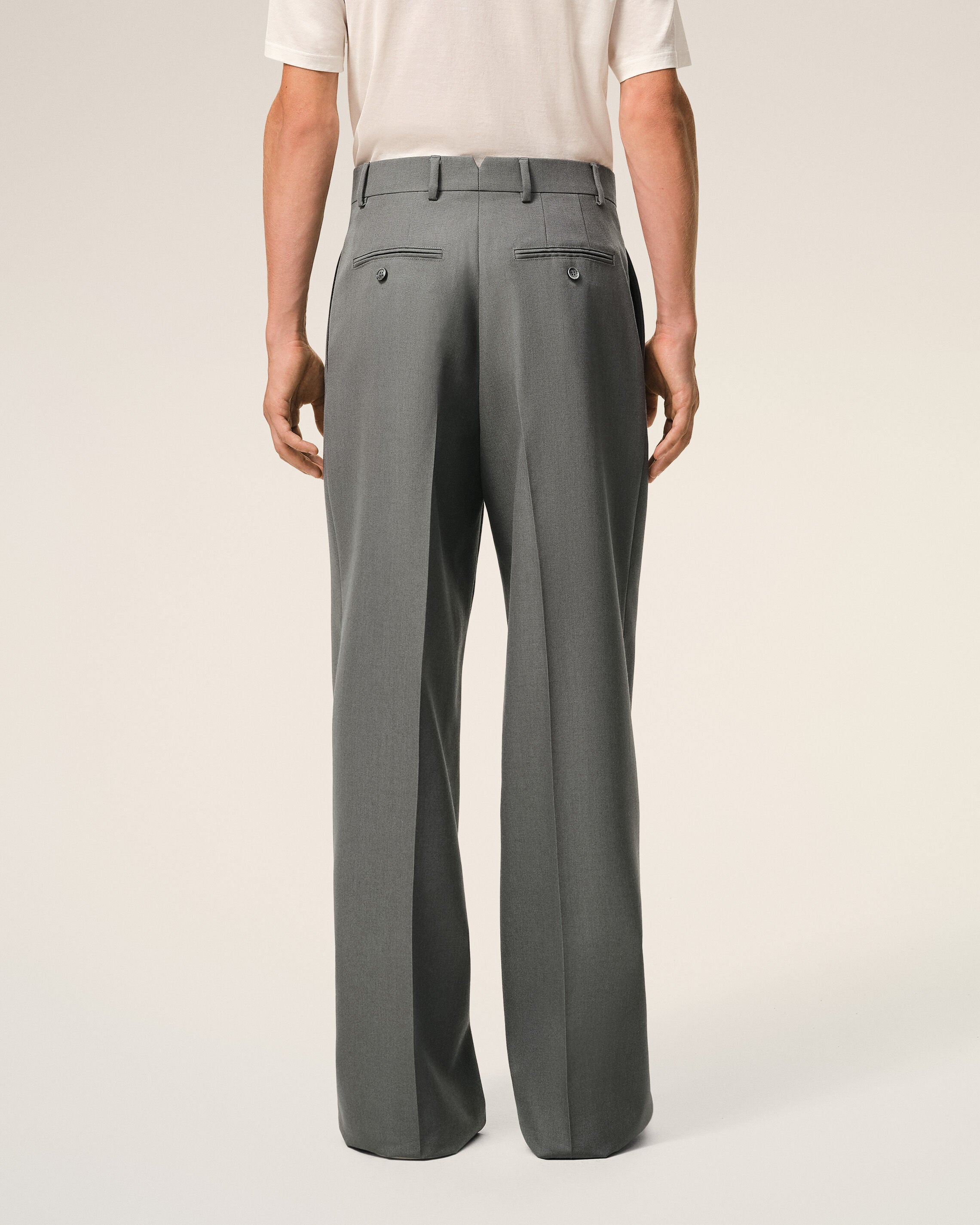 Grey New Wool Low Waist Wide Trousers