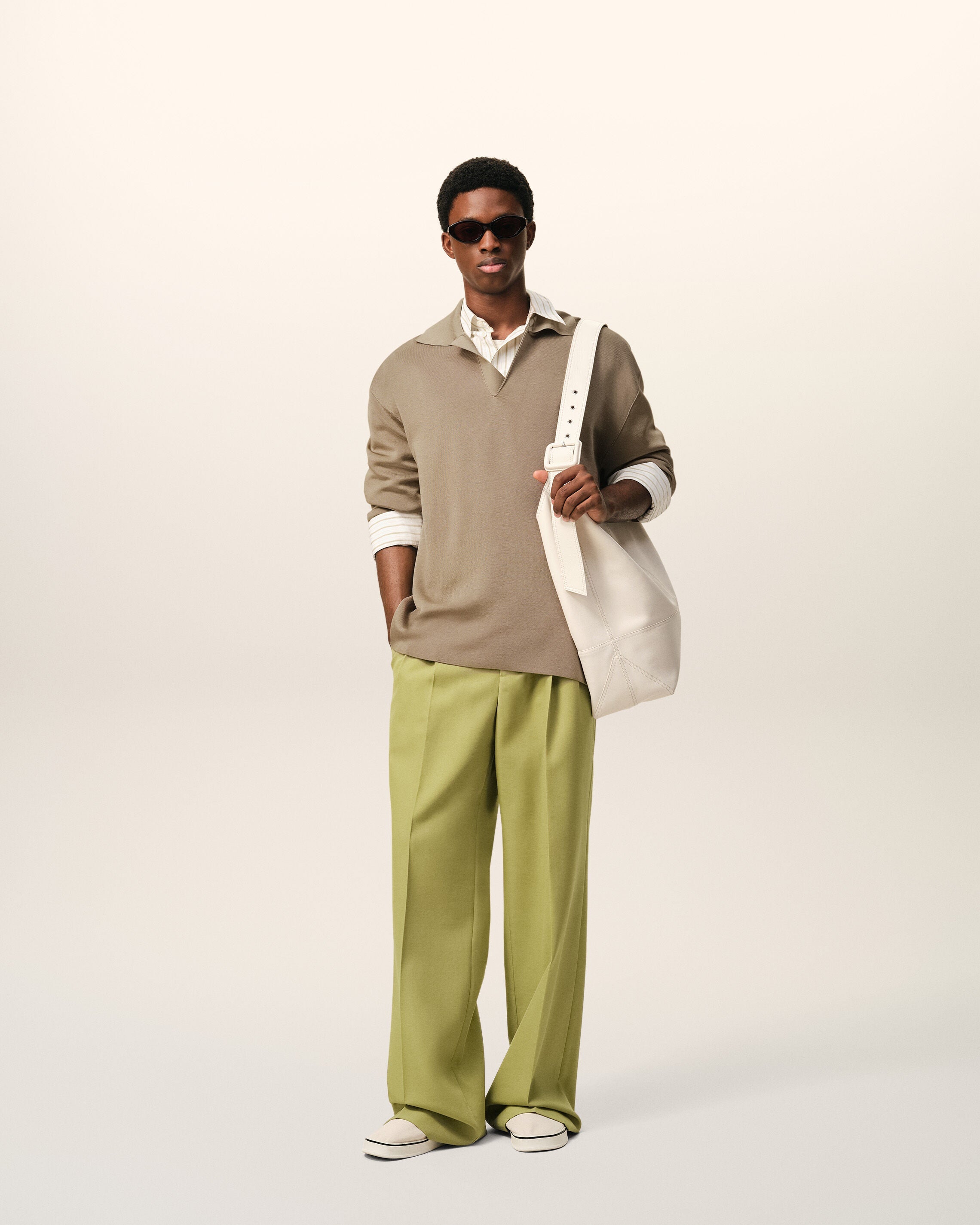 Green New Wool Low Waist Wide Trousers