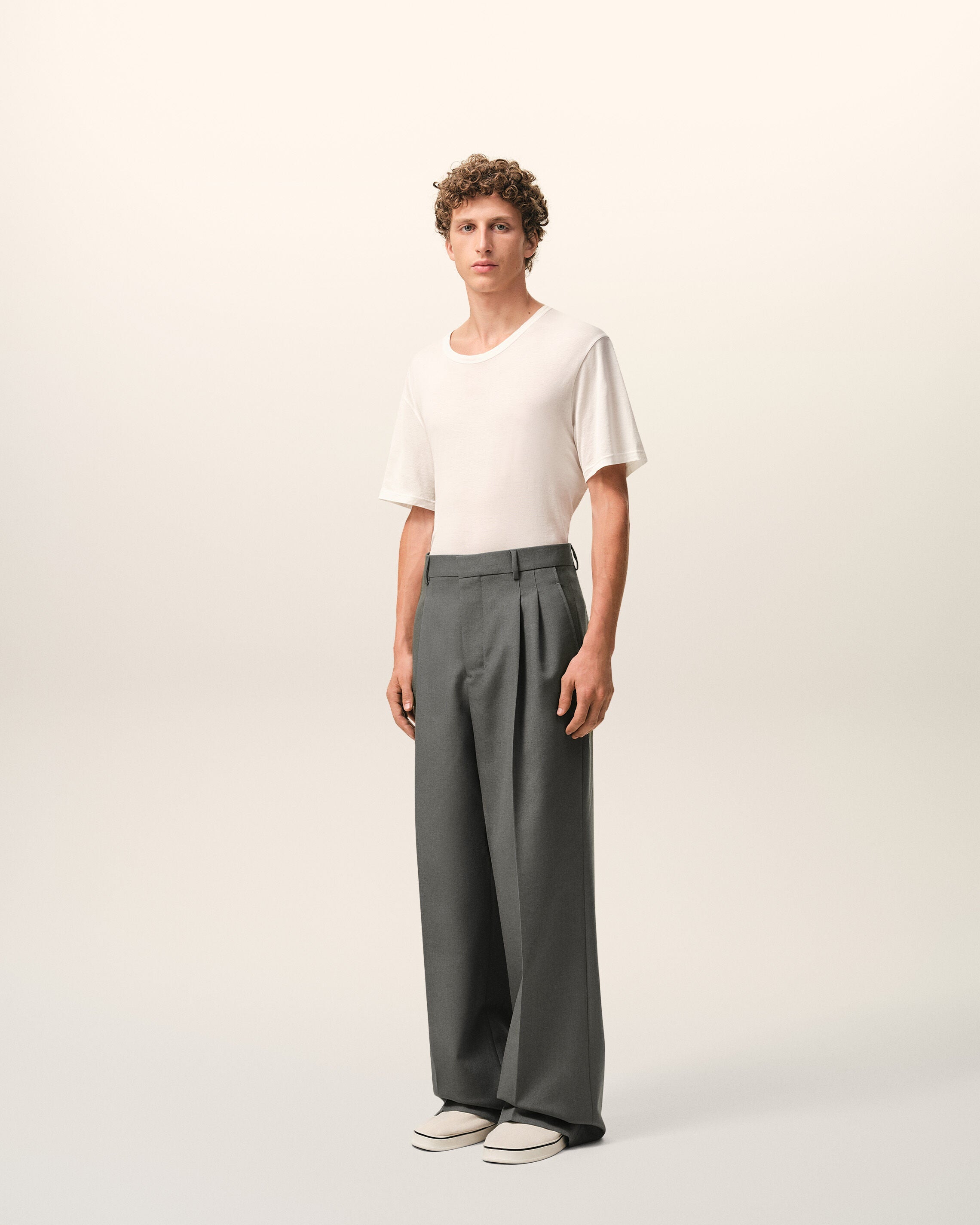 Grey New Wool Low Waist Wide Trousers
