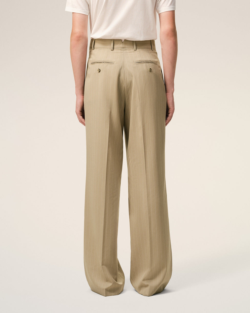 Beige New Wool Low Waist Wide Trousers