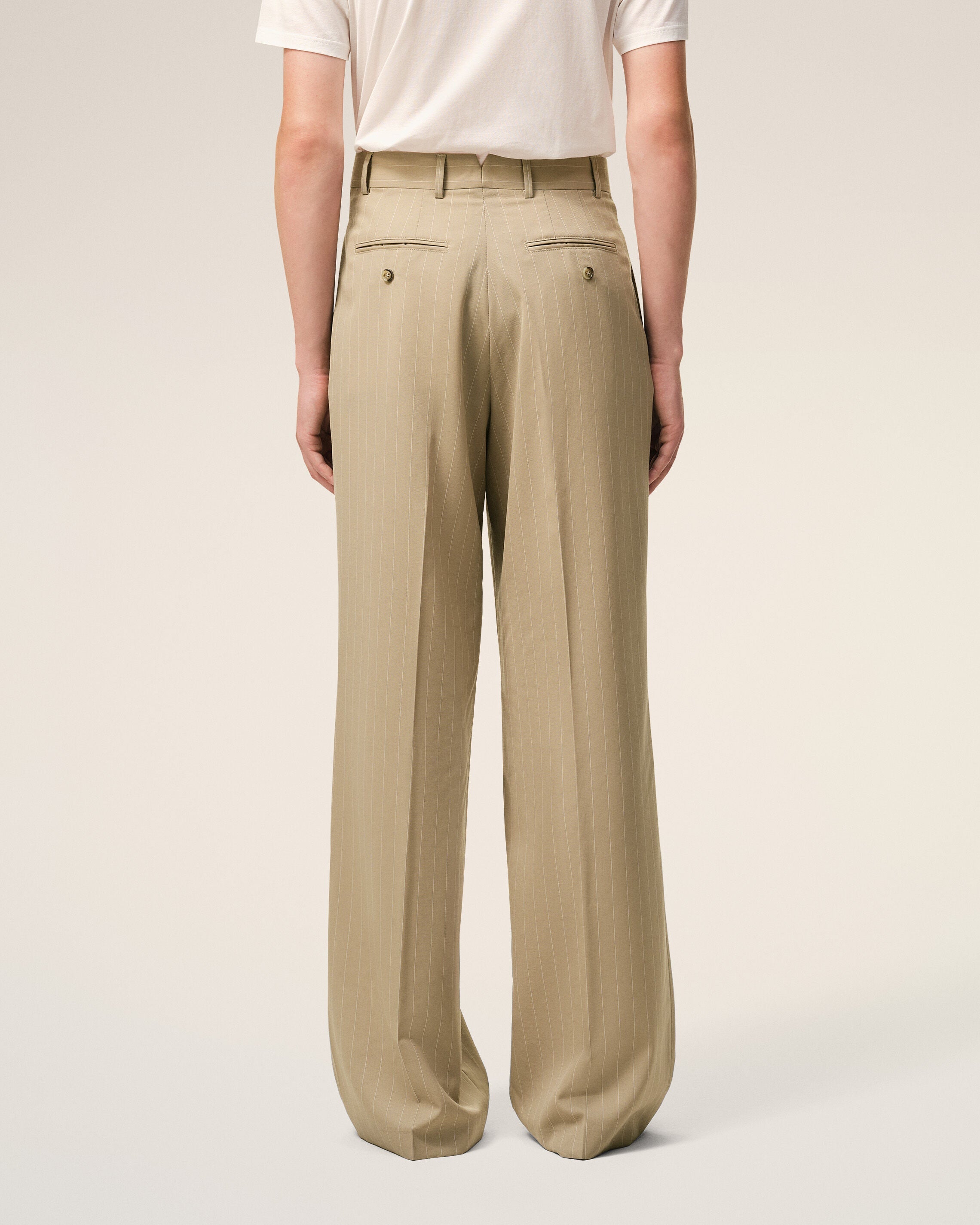 Beige New Wool Low Waist Wide Trousers