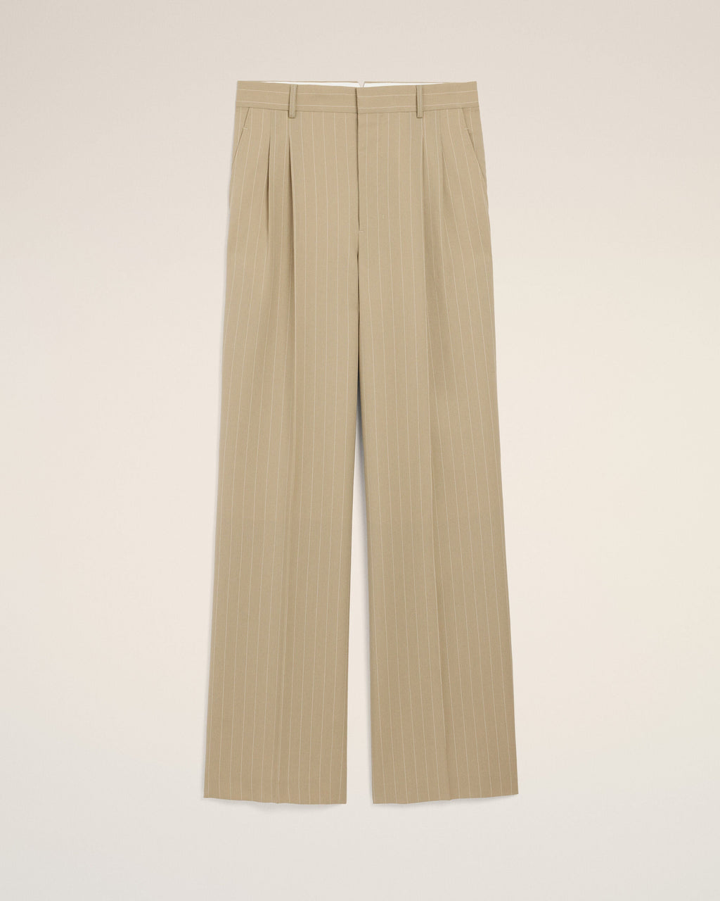 Beige New Wool Low Waist Wide Trousers