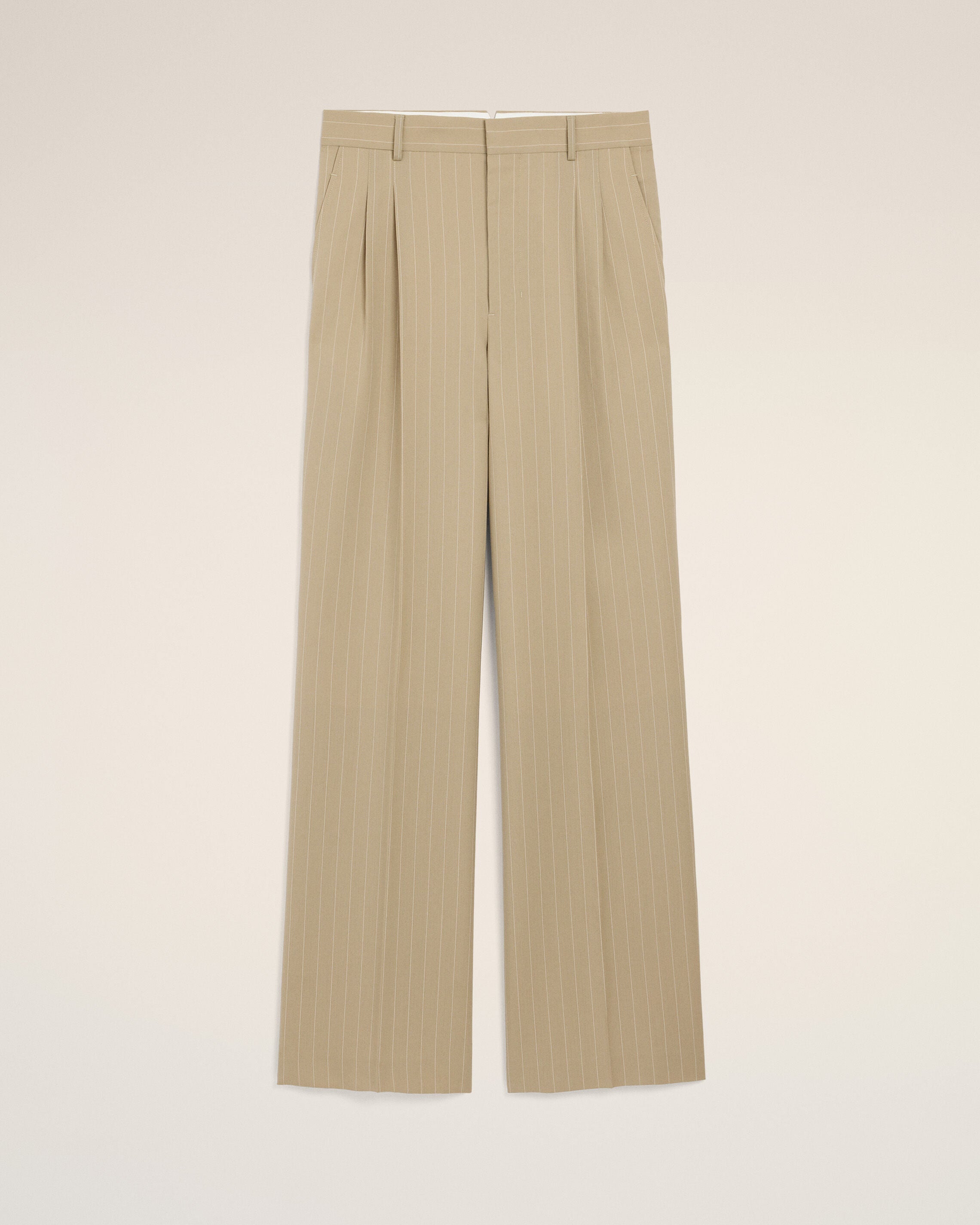 Beige New Wool Low Waist Wide Trousers