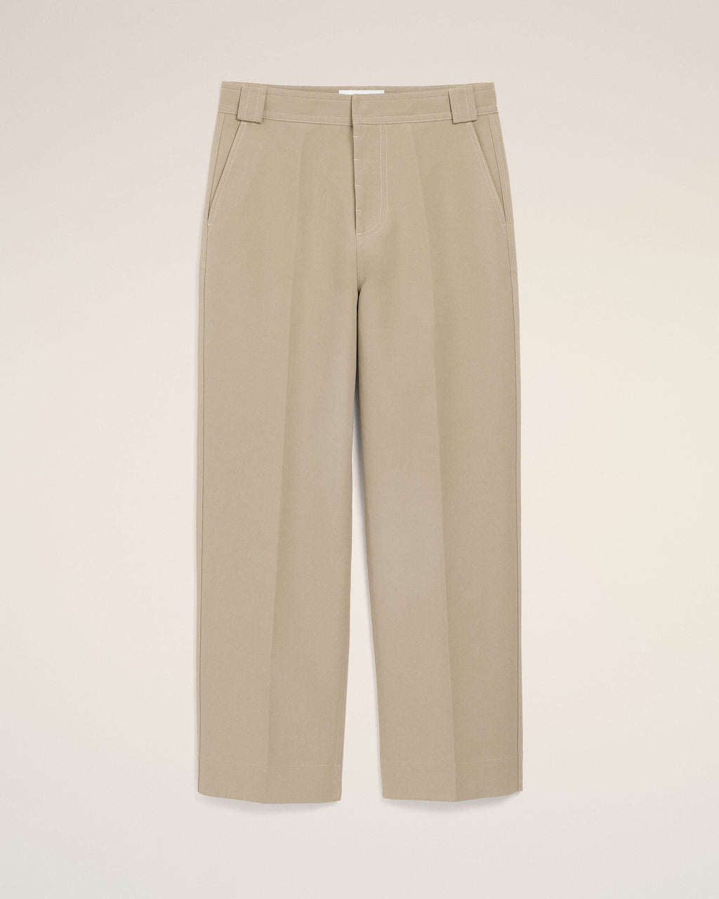 Beige Cotton Baggy Trousers