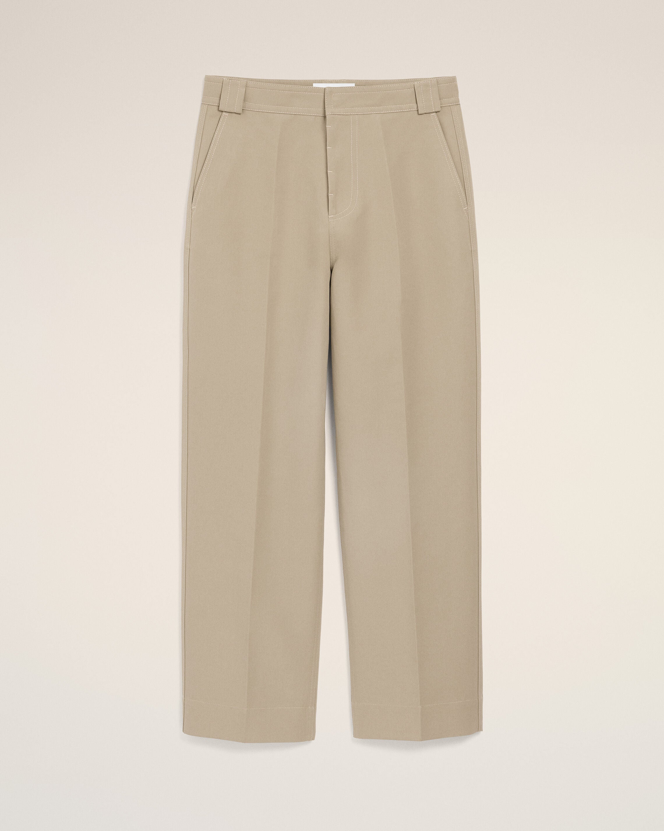 Beige Cotton Baggy Trousers