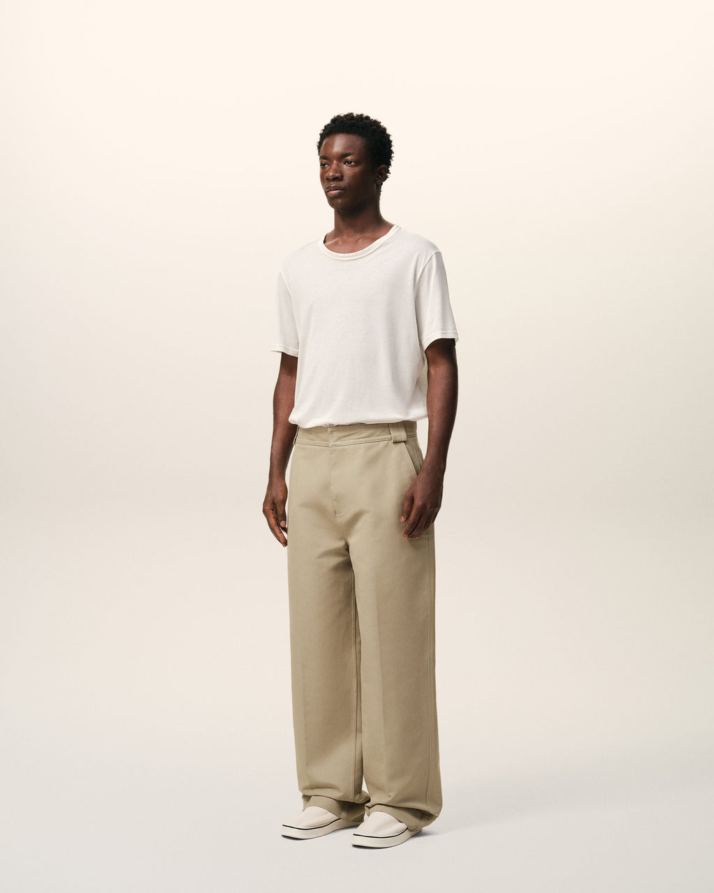 Beige Cotton Baggy Trousers