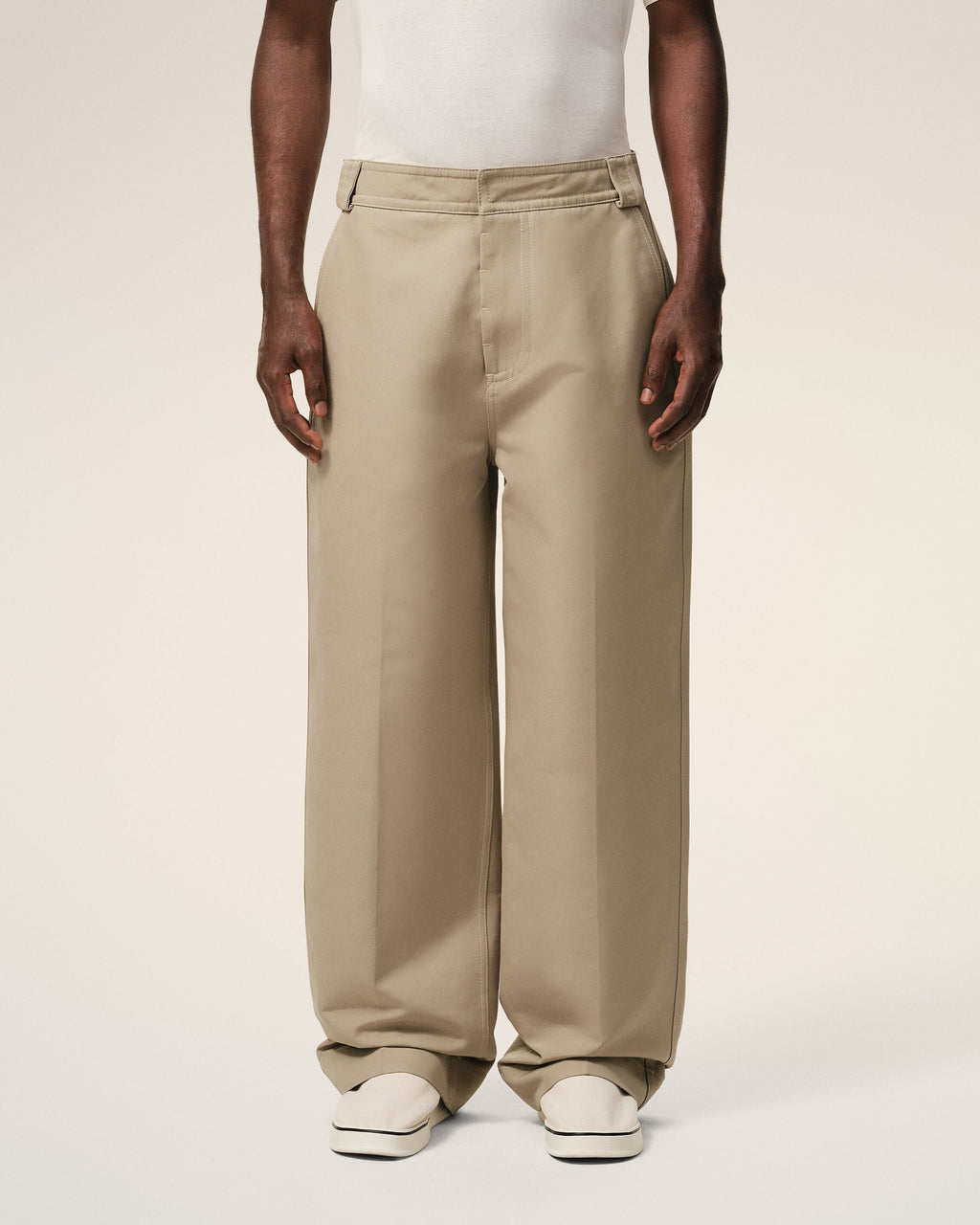 Beige Cotton Baggy Trousers