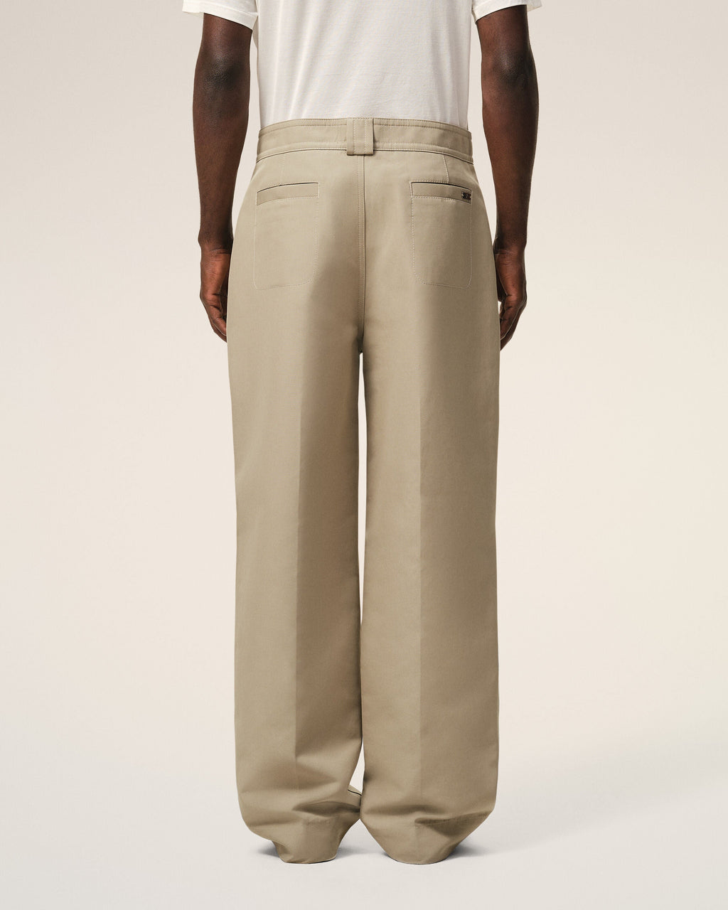 Beige Cotton Baggy Trousers
