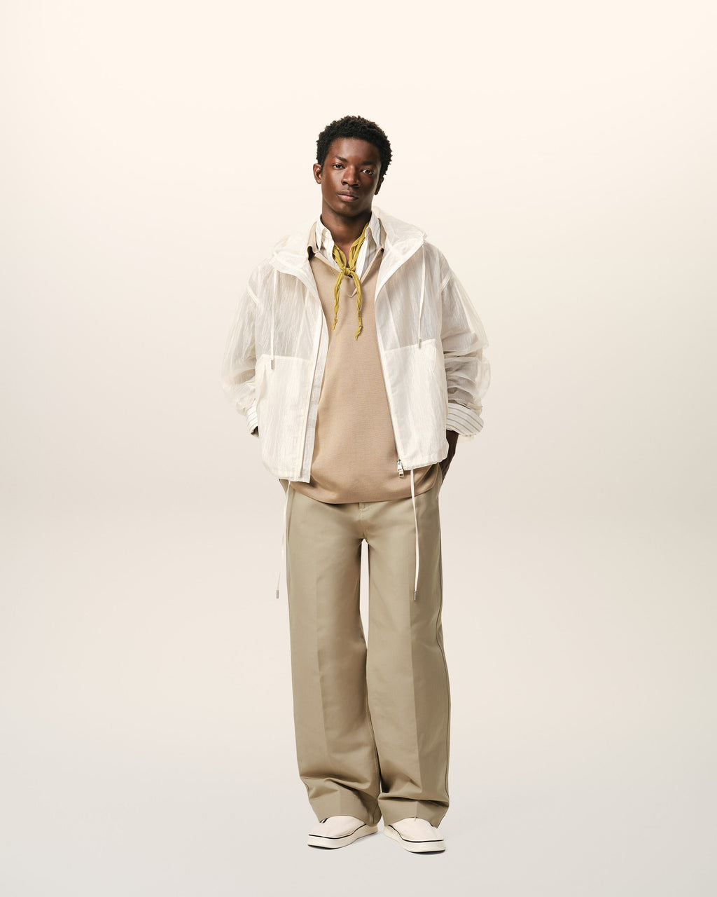 Beige Cotton Baggy Trousers